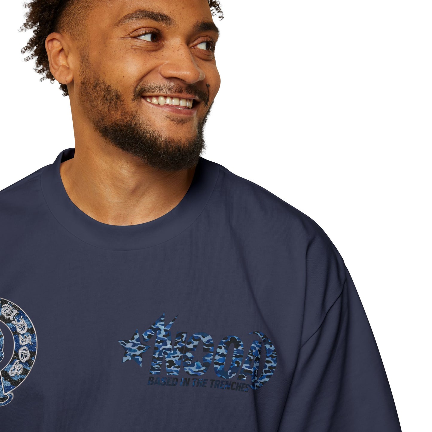 Graphic Tee — 'NOOA Based in the Trenches' Oversized Military Camo Logo Shirt
