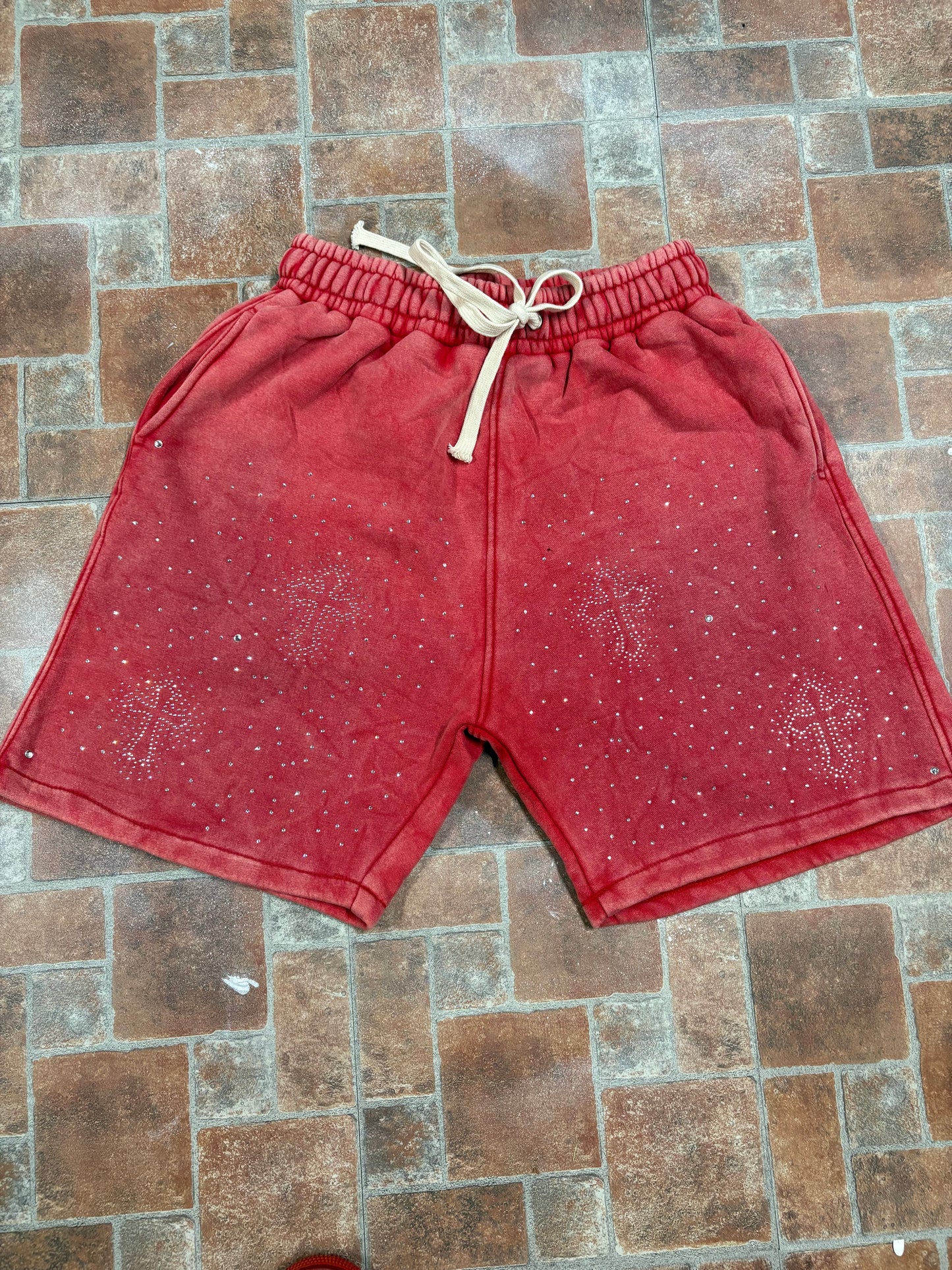 Red stone washed Cross shorts