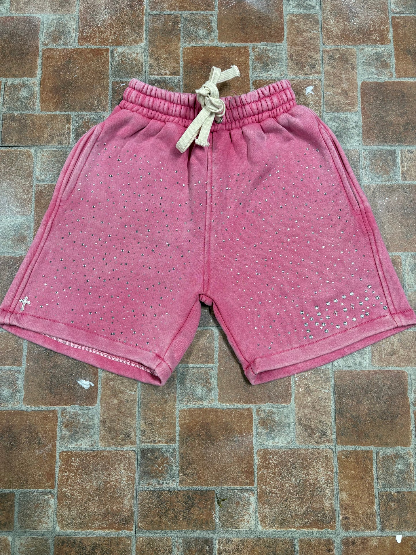 Pink stone washed shorts