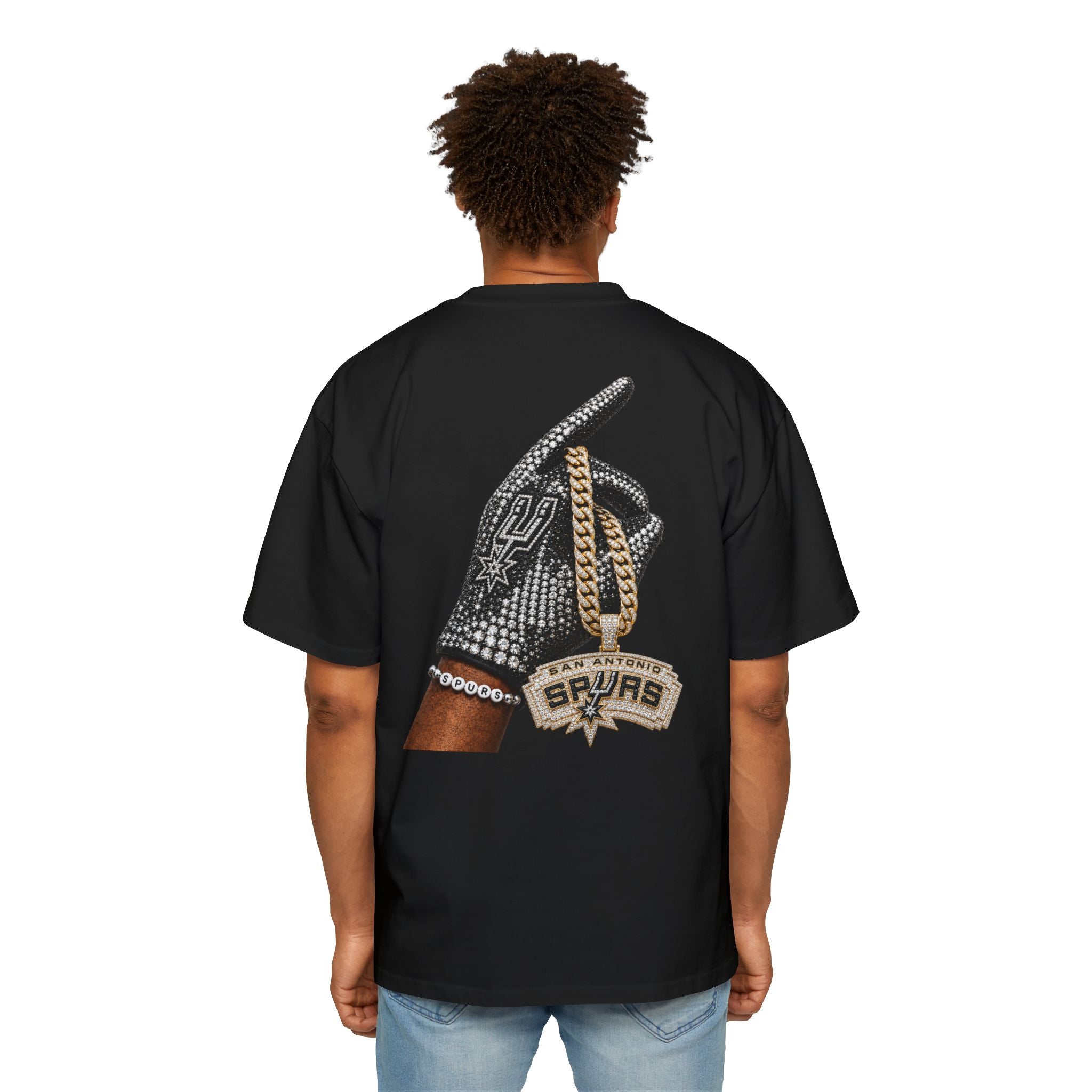 Spurs Basketball Graphic Tee — Retro Collage & Bling Back Print
