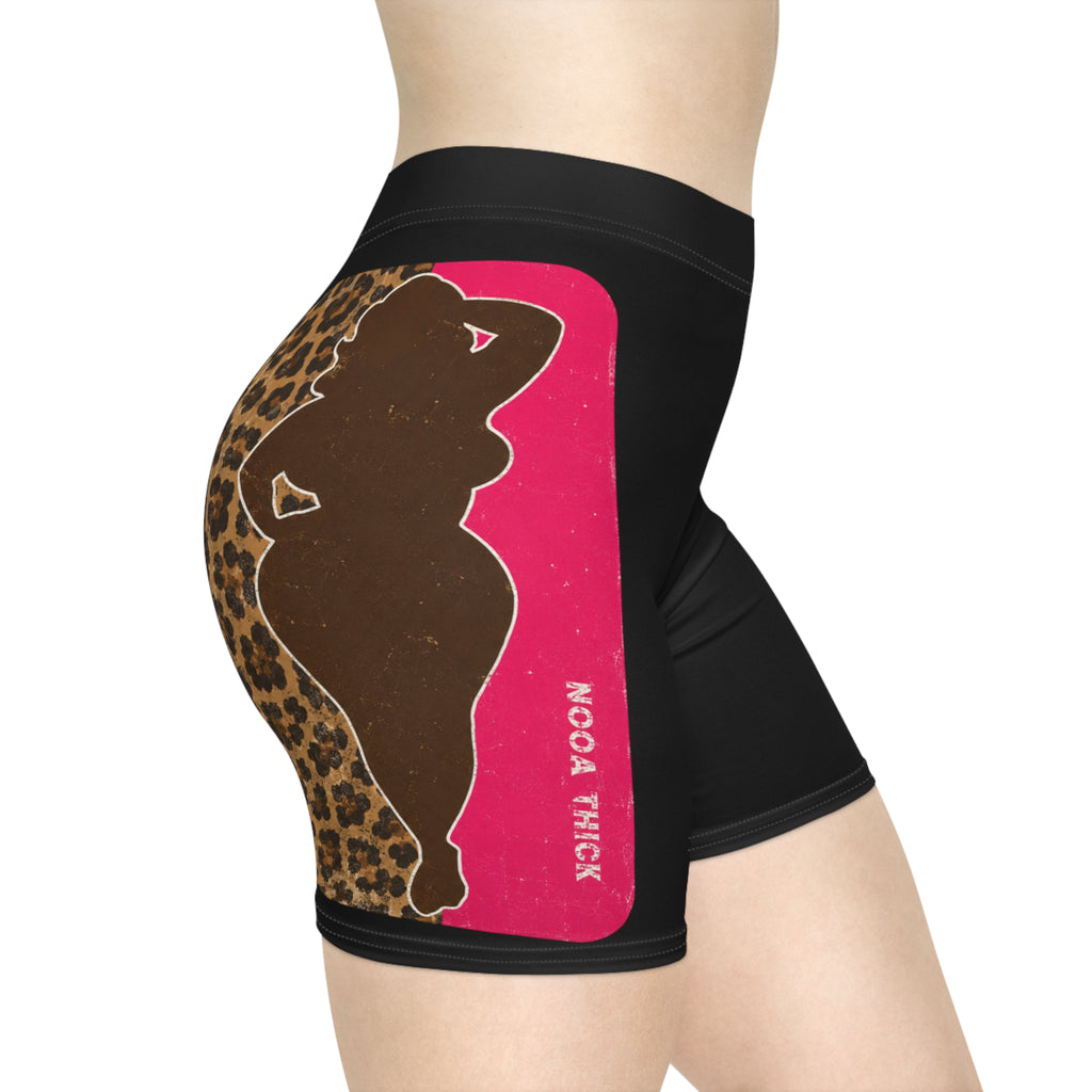 Women’s Biker Shorts — Leopard & Pink Silhouette AOP ("Nooa Thick")