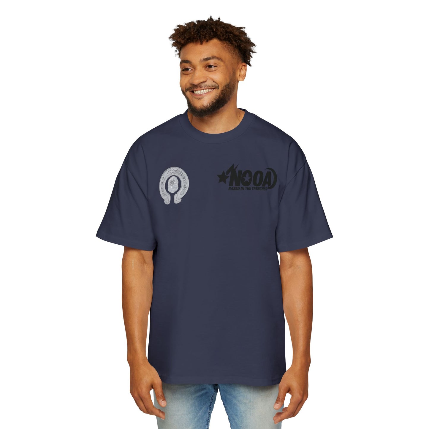 Graphic Tee — "NOOA Based in the Trenches" Oversized Men's T‑Shirt
