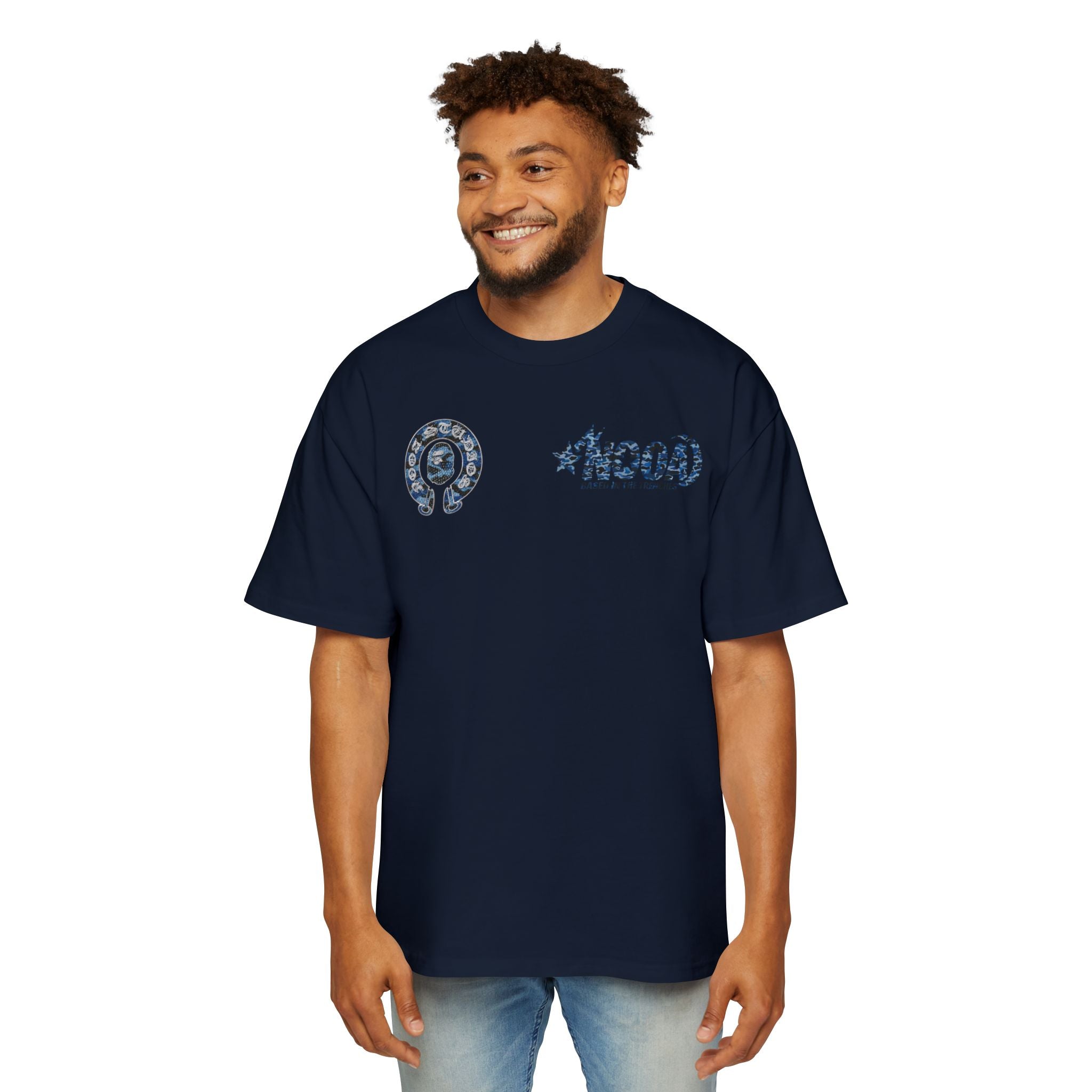 Graphic Tee — 'NOOA Based in the Trenches' Oversized Military Camo Logo Shirt