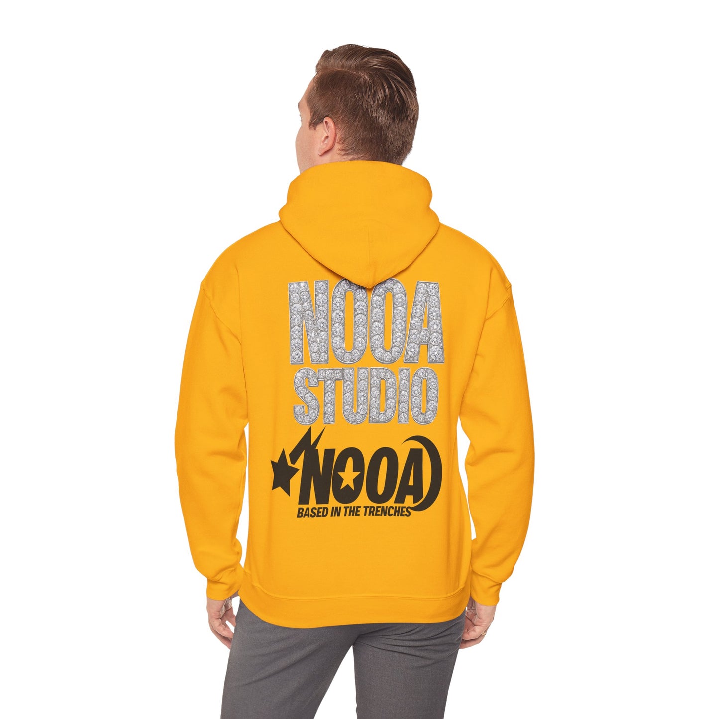 NOOA Studio Graphic Hoodie — 'Based in the Trenches' White Pullover