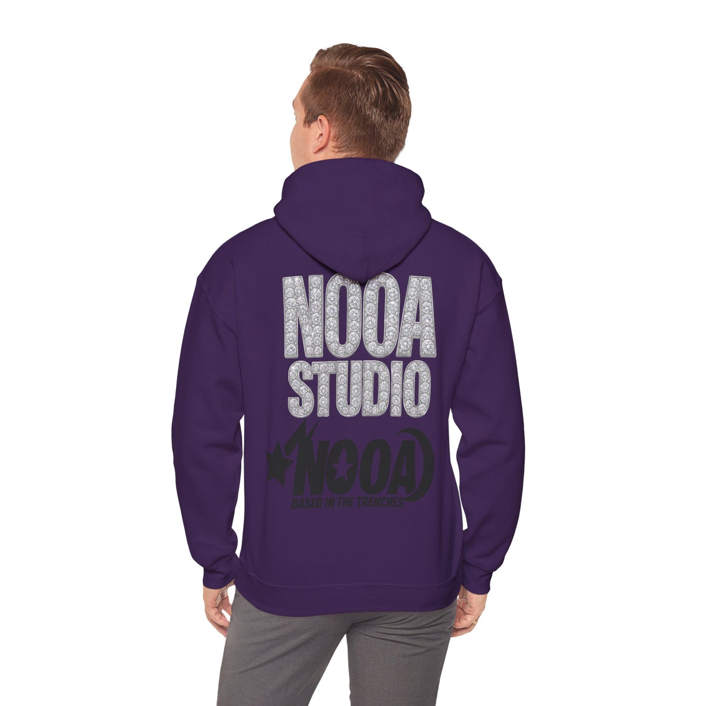NOOA Studio Graphic Hoodie — 'Based in the Trenches' White Pullover