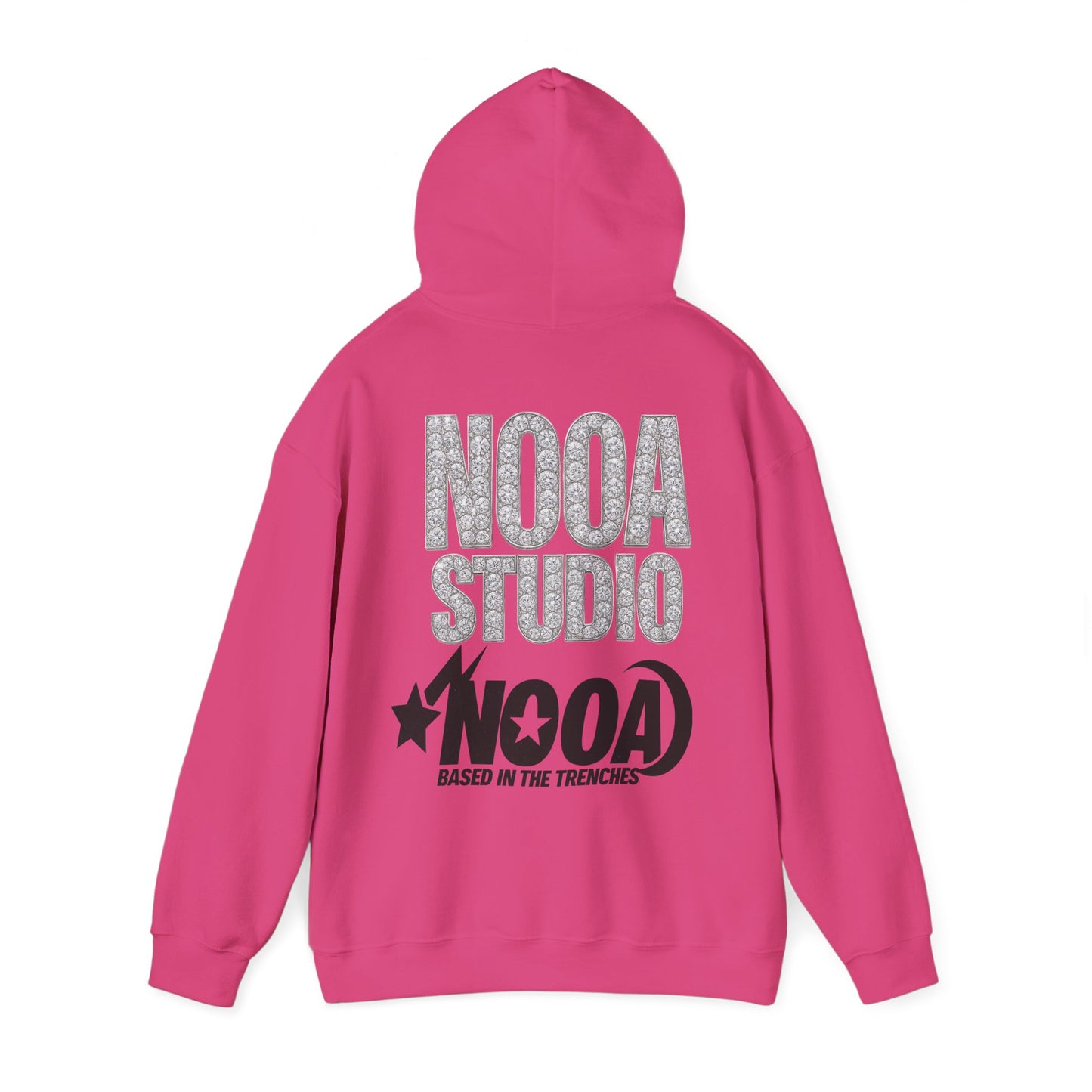 NOOA Studio Graphic Hoodie — 'Based in the Trenches' White Pullover