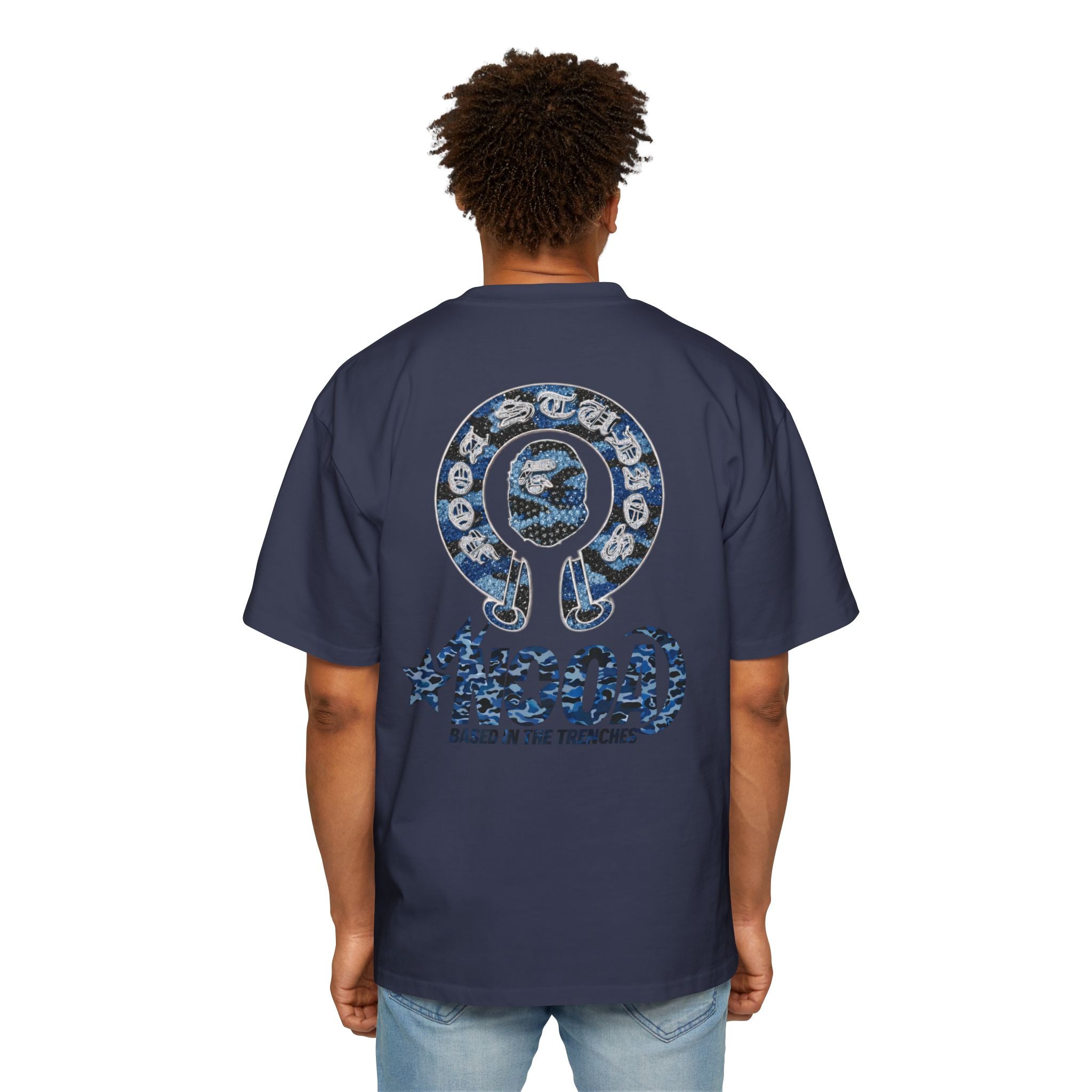 Graphic Tee — 'NOOA Based in the Trenches' Oversized Military Camo Logo Shirt