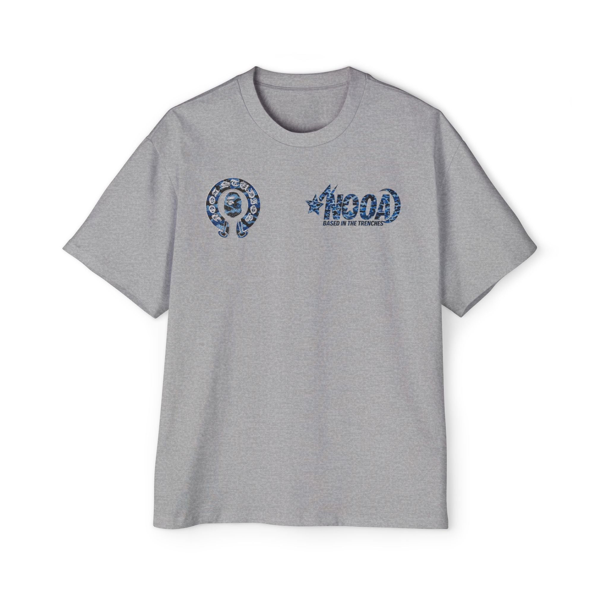 Graphic Tee — 'NOOA Based in the Trenches' Oversized Military Camo Logo Shirt