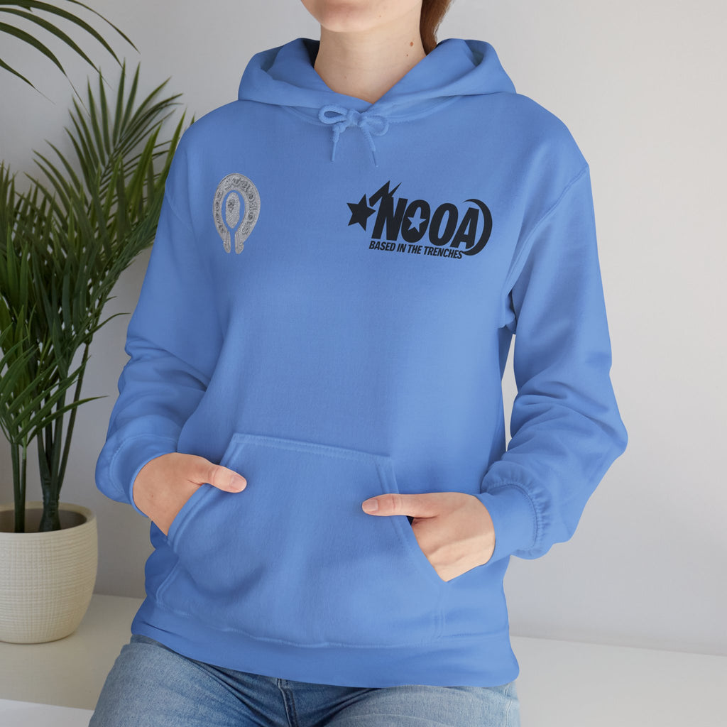 NOOA Studio Graphic Hoodie — 'Based in the Trenches' White Pullover
