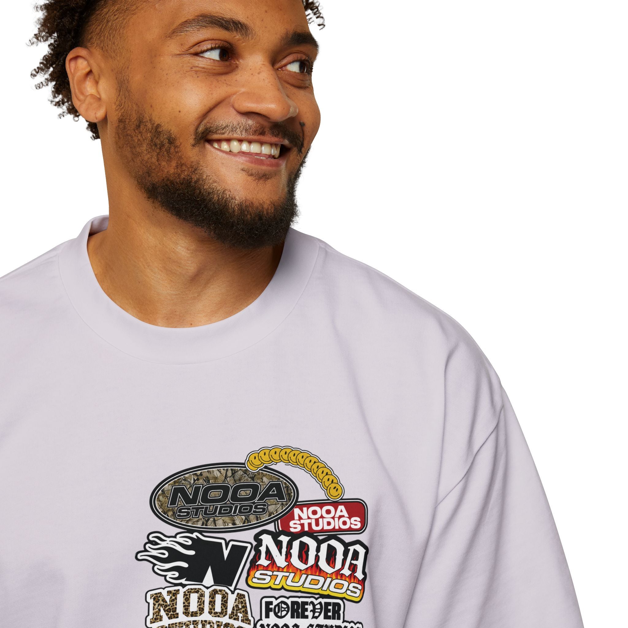 Nooa Studios Graphic Tee — Retro Logo Patch Oversized T-Shirt