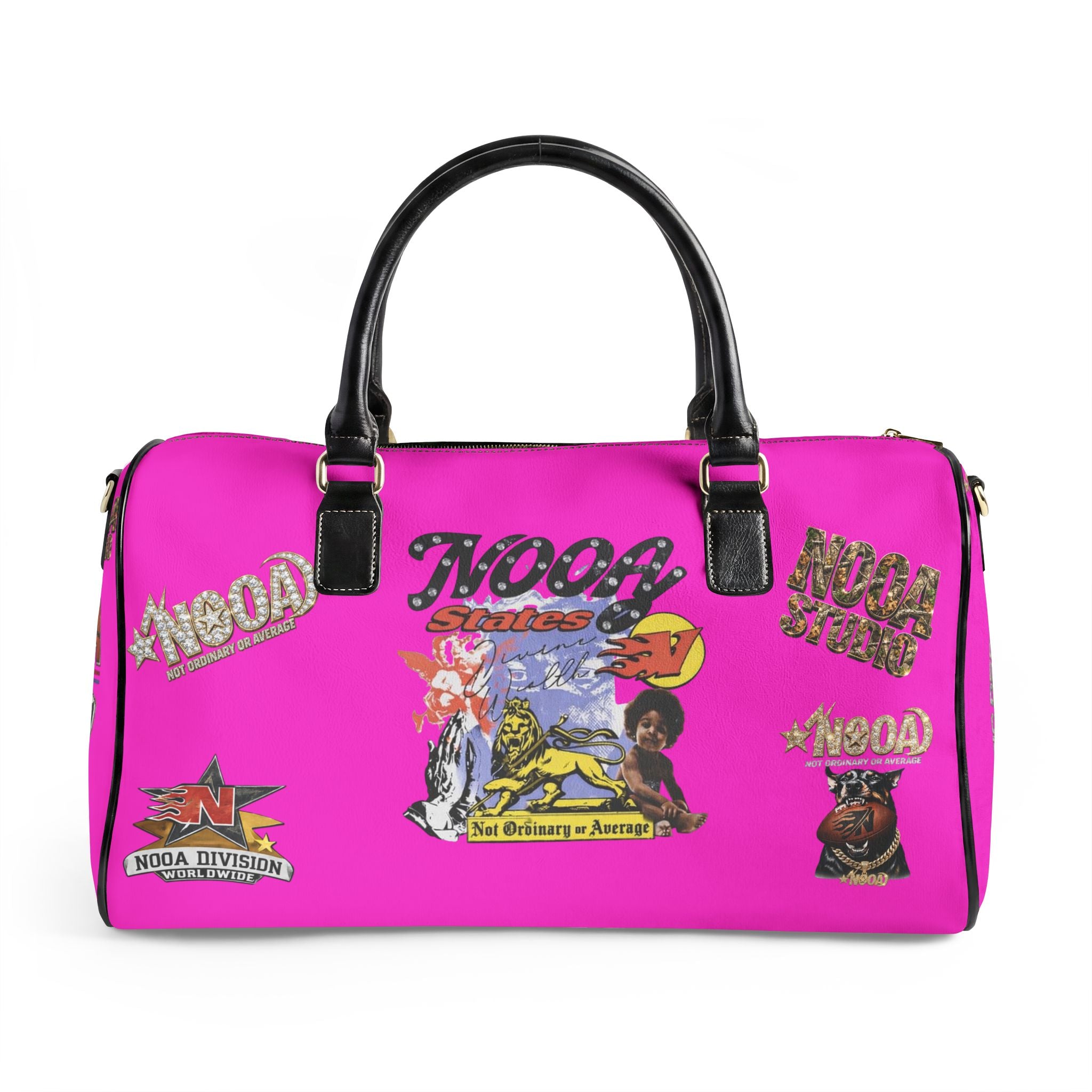 Leather Travel Bag - Retro N00A Graphic Weekender Duffle