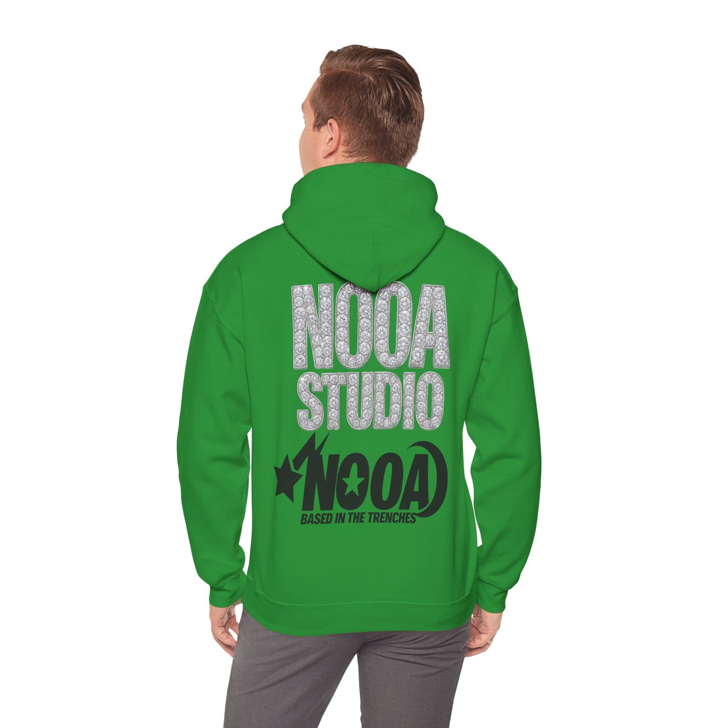 NOOA Studio Graphic Hoodie — 'Based in the Trenches' White Pullover