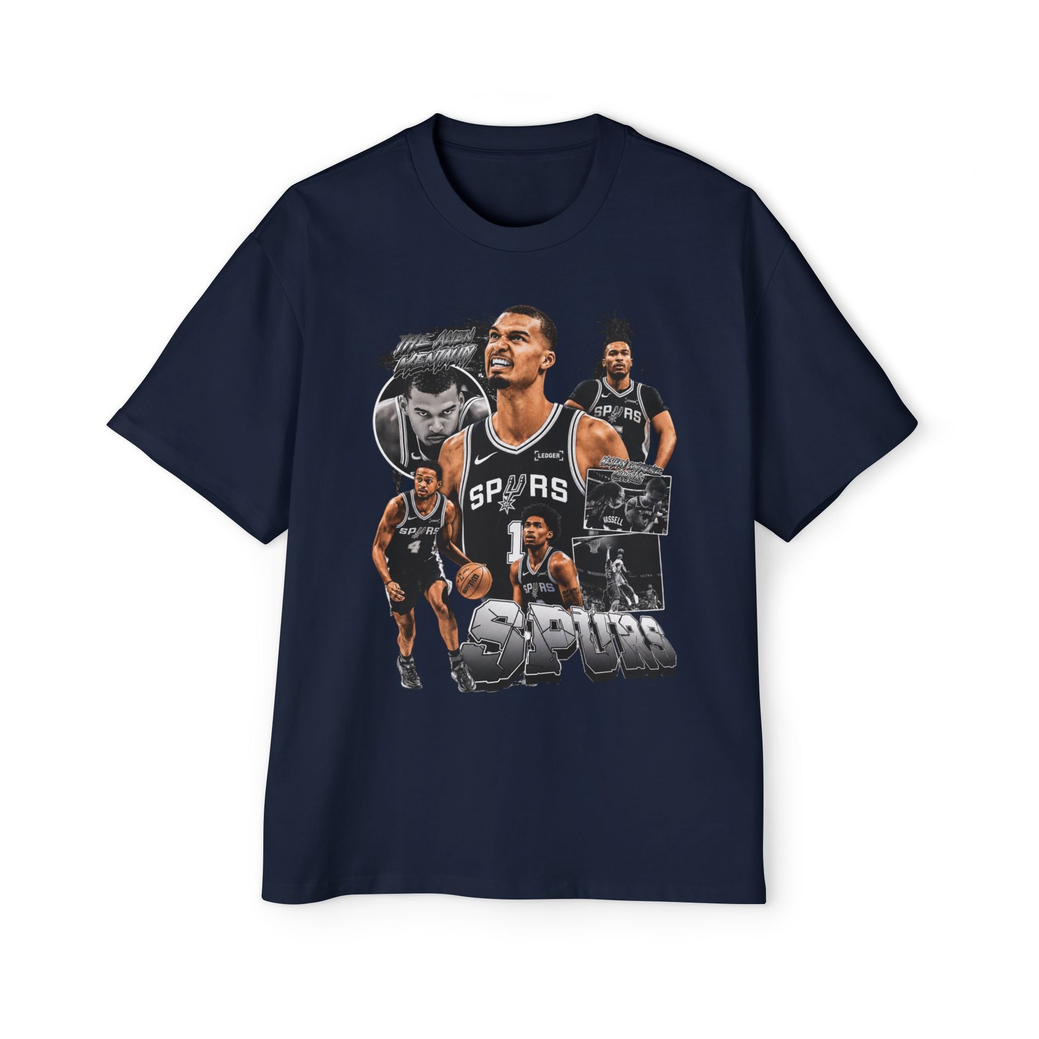 Spurs Basketball Graphic Tee — Retro Collage & Bling Back Print