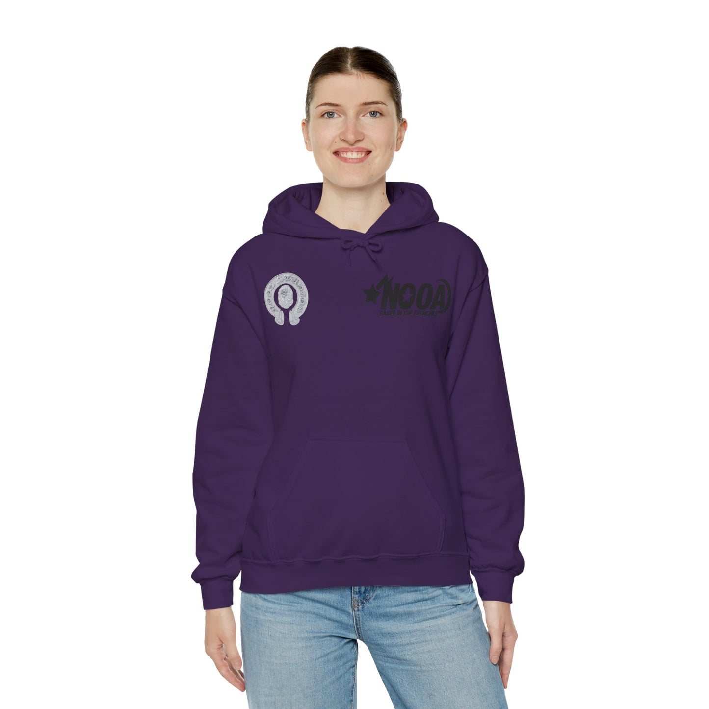 NOOA Studio Graphic Hoodie — 'Based in the Trenches' White Pullover