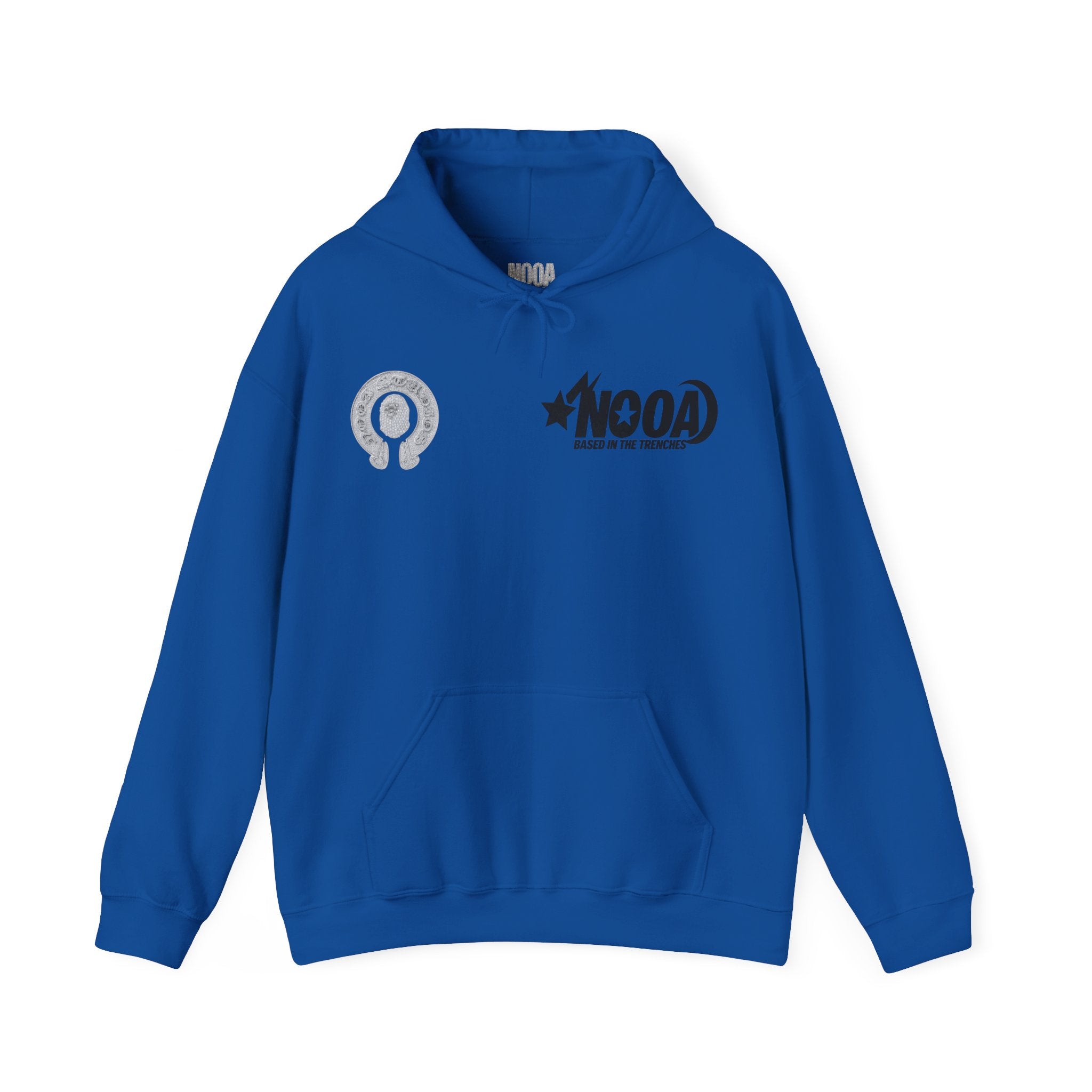 NOOA Studio Graphic Hoodie — 'Based in the Trenches' White Pullover