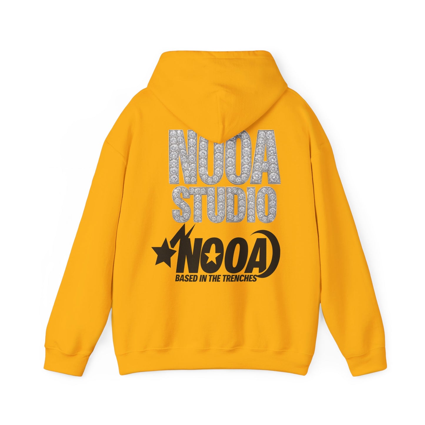NOOA Studio Graphic Hoodie — 'Based in the Trenches' White Pullover