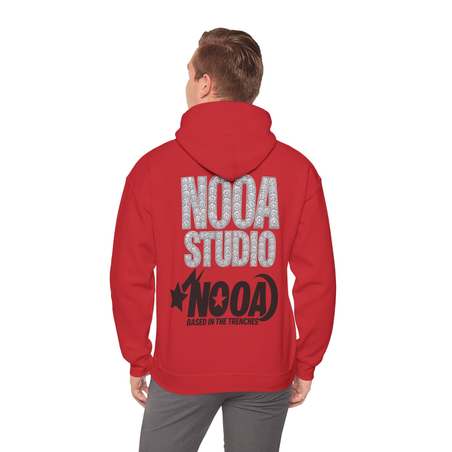 NOOA Studio Graphic Hoodie — 'Based in the Trenches' White Pullover