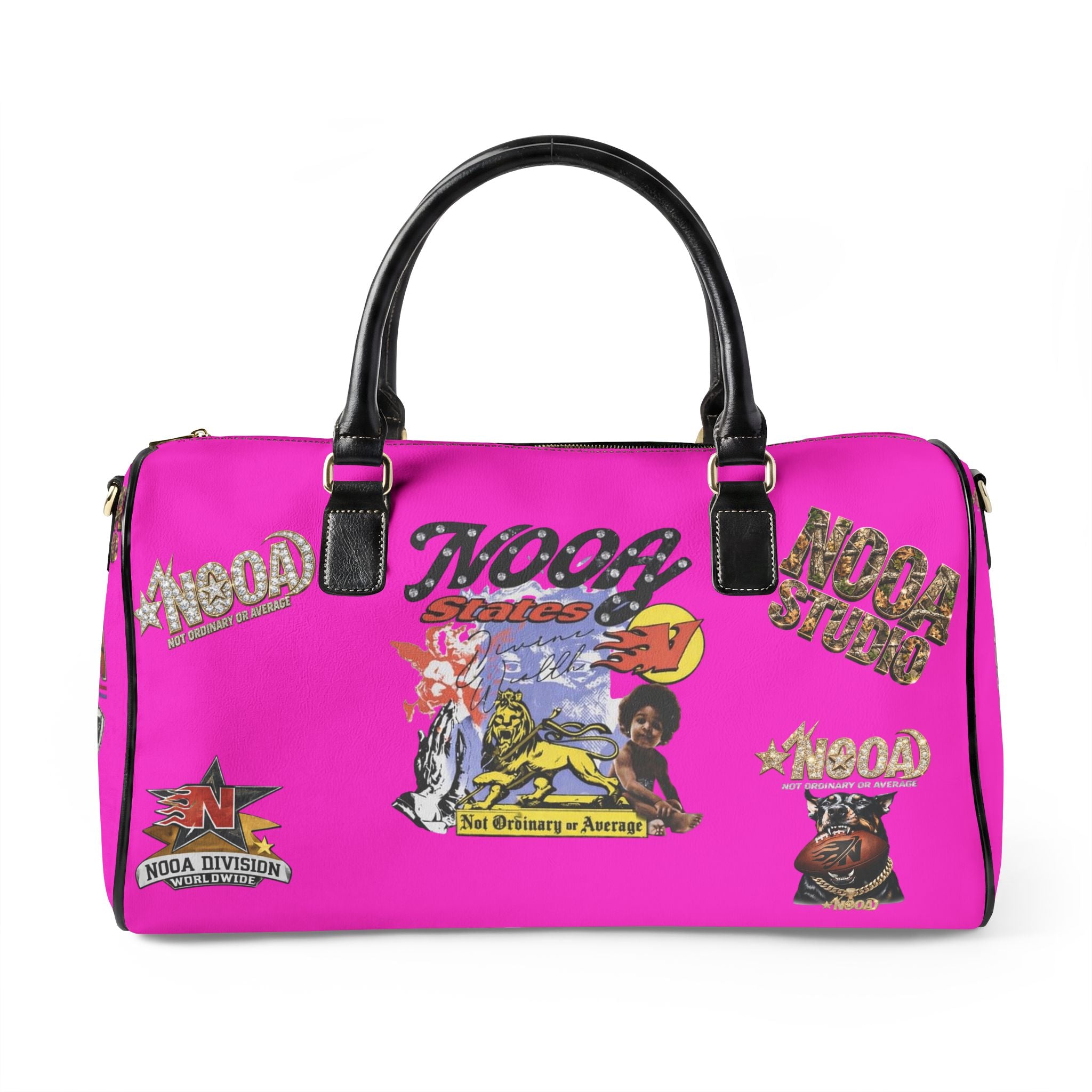 Leather Travel Bag - Retro N00A Graphic Weekender Duffle