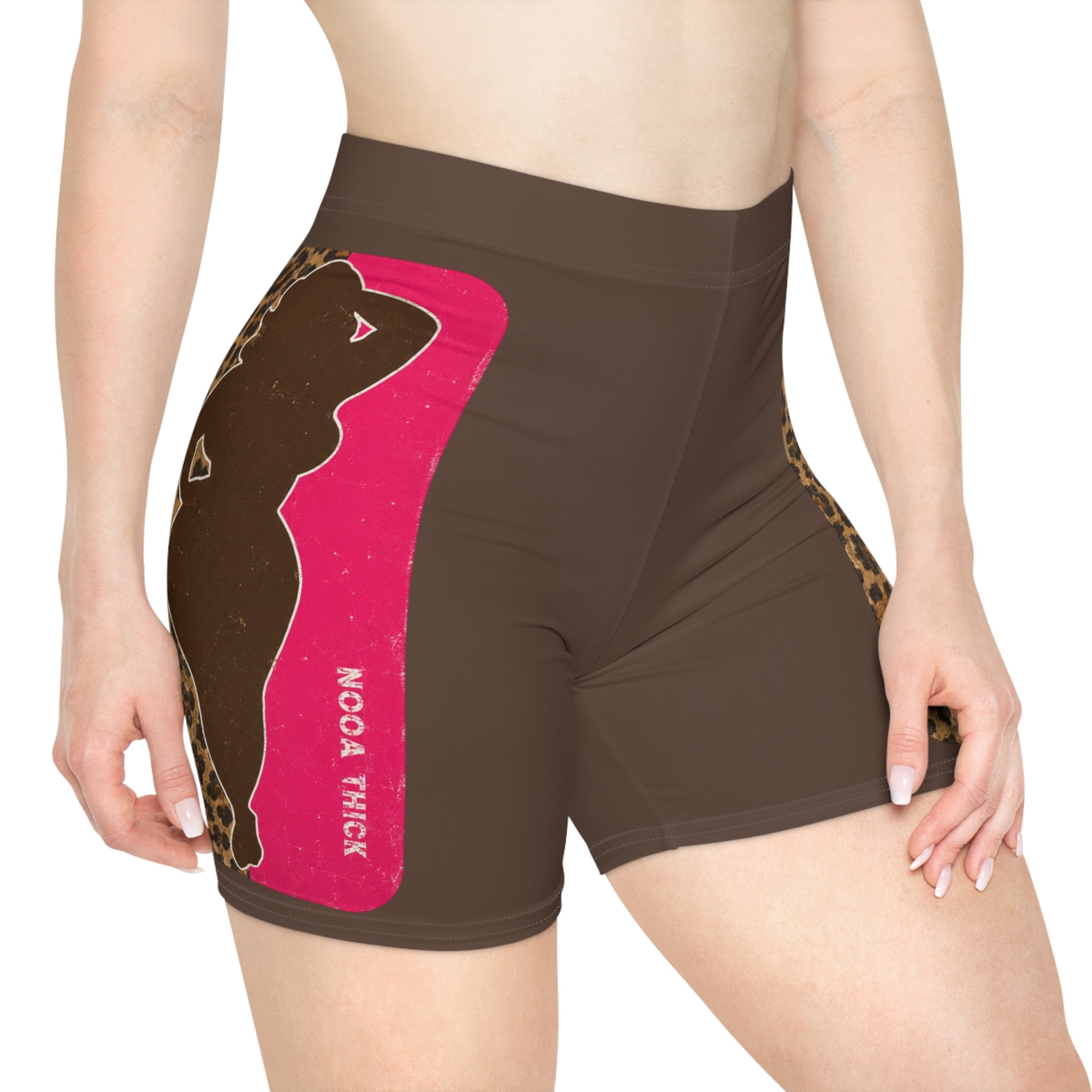 Leopard & Pink Silhouette Biker Shorts — Women's Fashion Activewear
