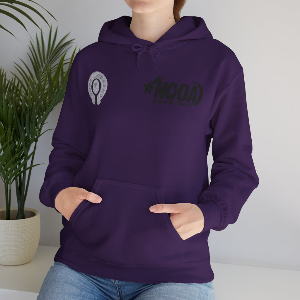 NOOA Studio Graphic Hoodie — 'Based in the Trenches' White Pullover