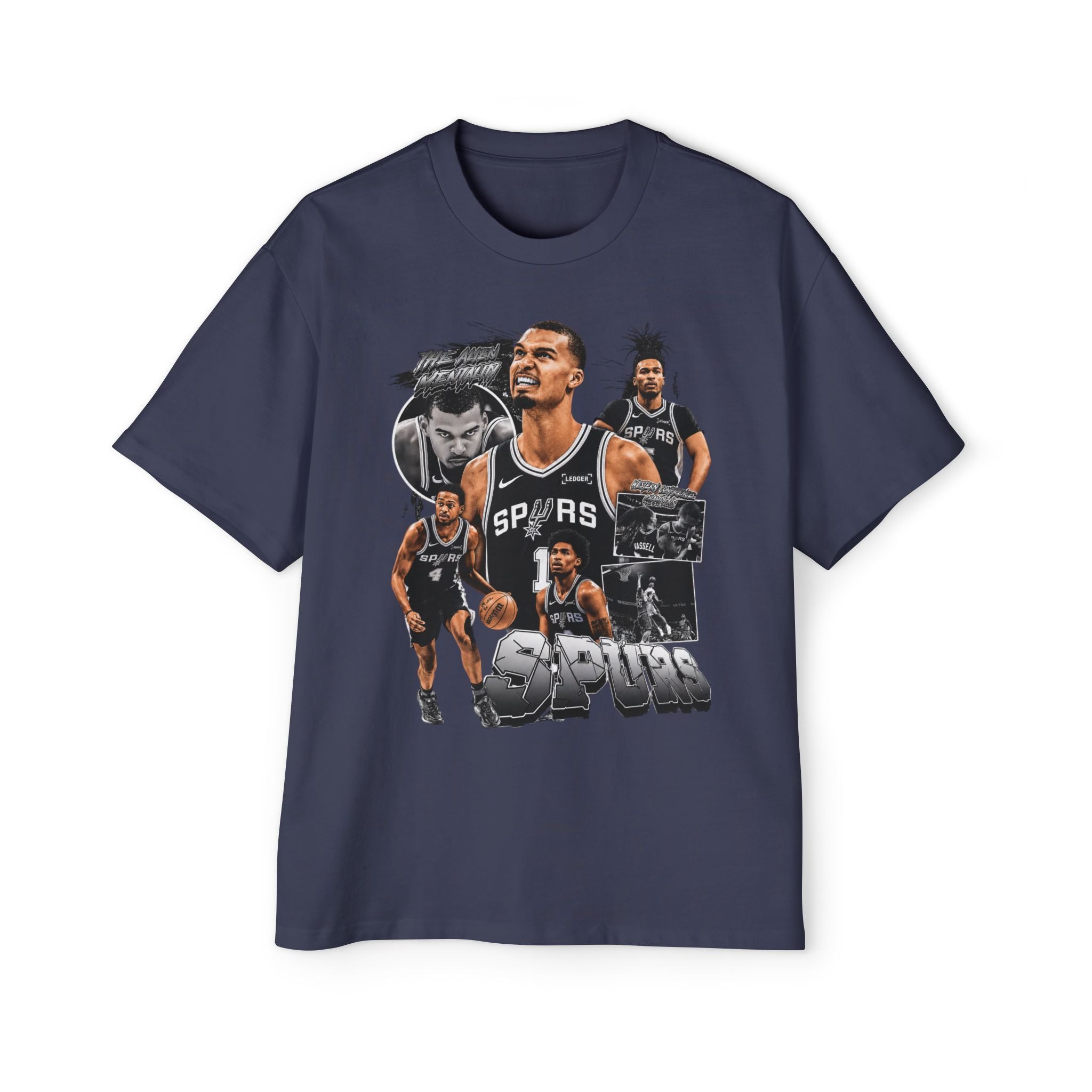 Spurs Basketball Graphic Tee — Retro Collage & Bling Back Print