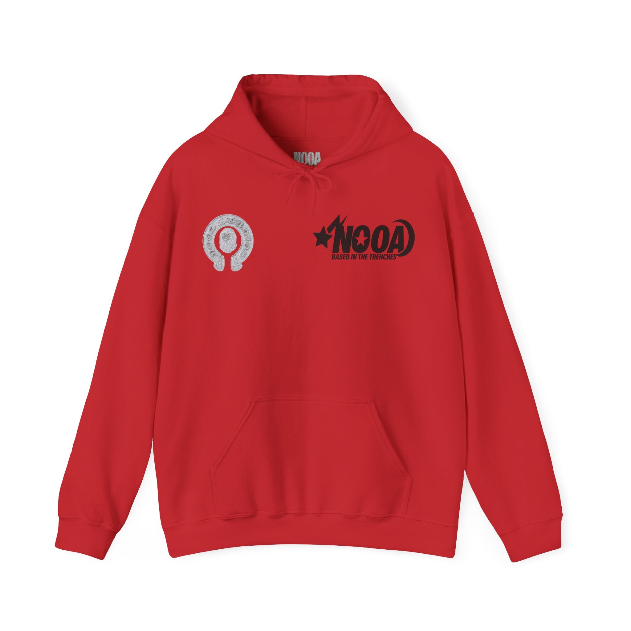 NOOA Studio Graphic Hoodie — 'Based in the Trenches' White Pullover