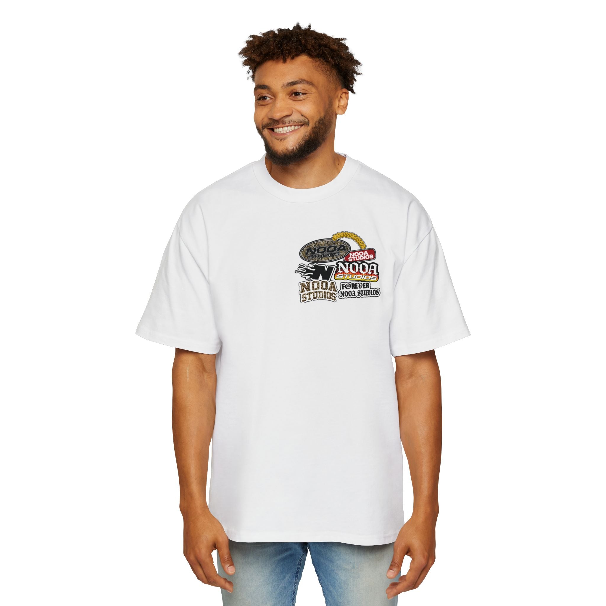 Nooa Studios Graphic Tee — Retro Logo Patch Oversized T-Shirt