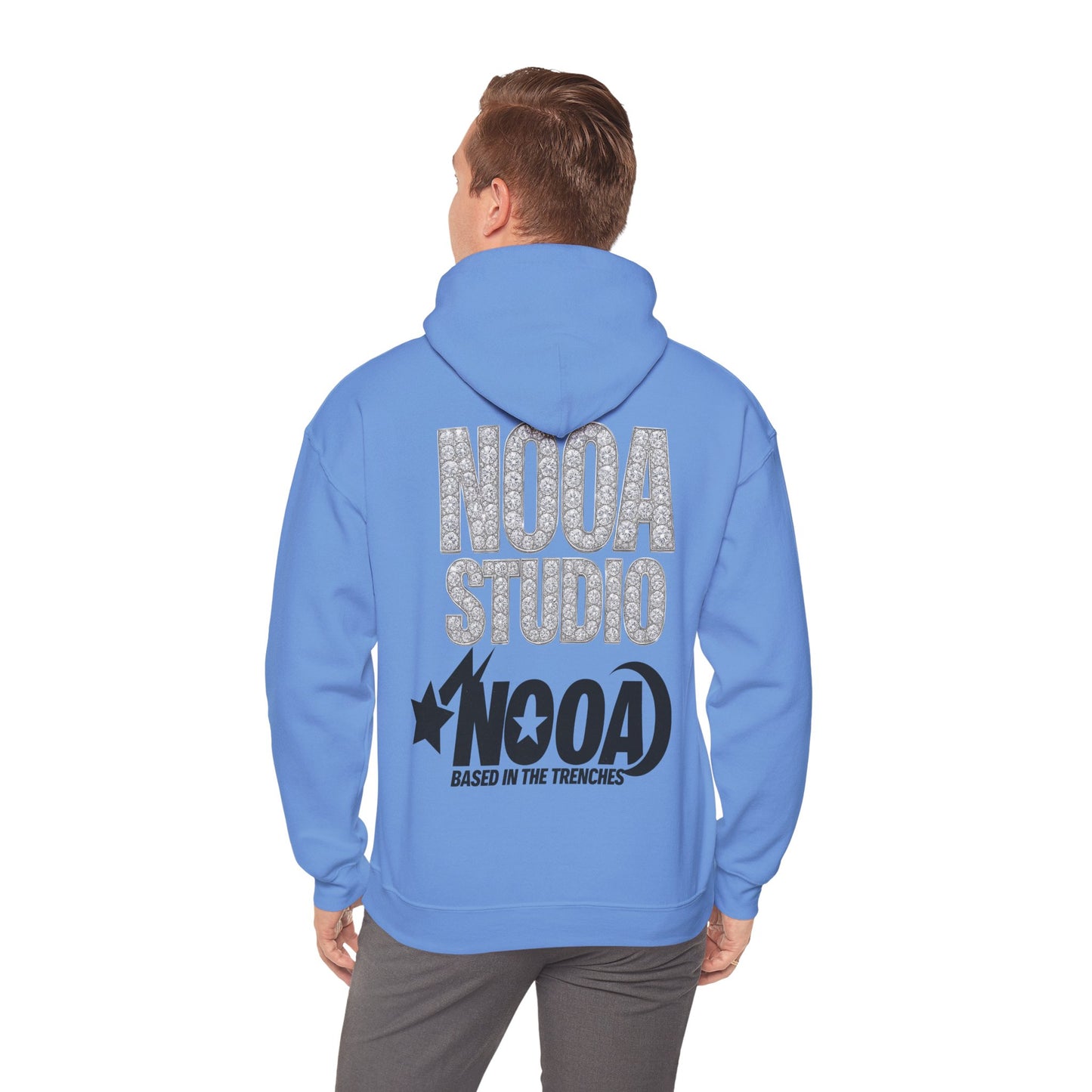 NOOA Studio Graphic Hoodie — 'Based in the Trenches' White Pullover