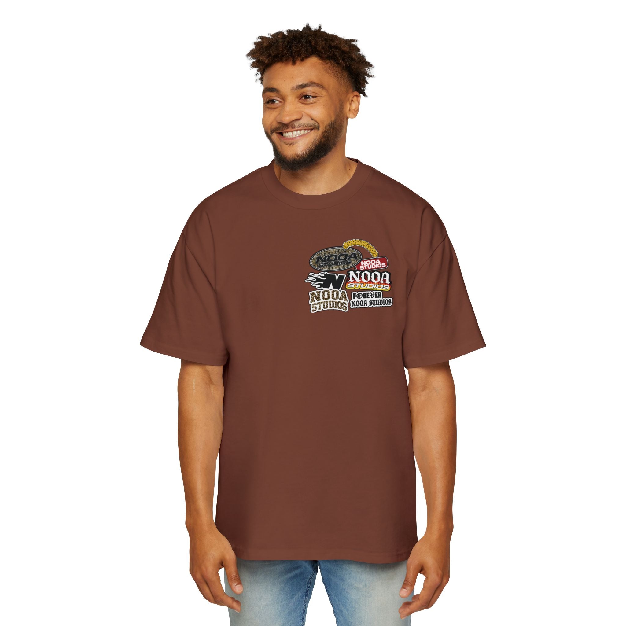 Nooa Studios Graphic Tee — Retro Logo Patch Oversized T-Shirt