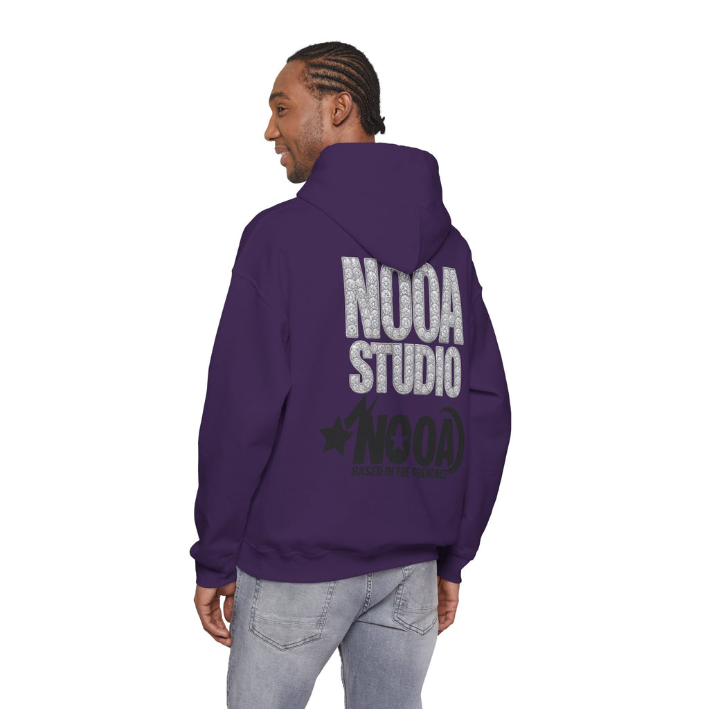 NOOA Studio Graphic Hoodie — 'Based in the Trenches' White Pullover