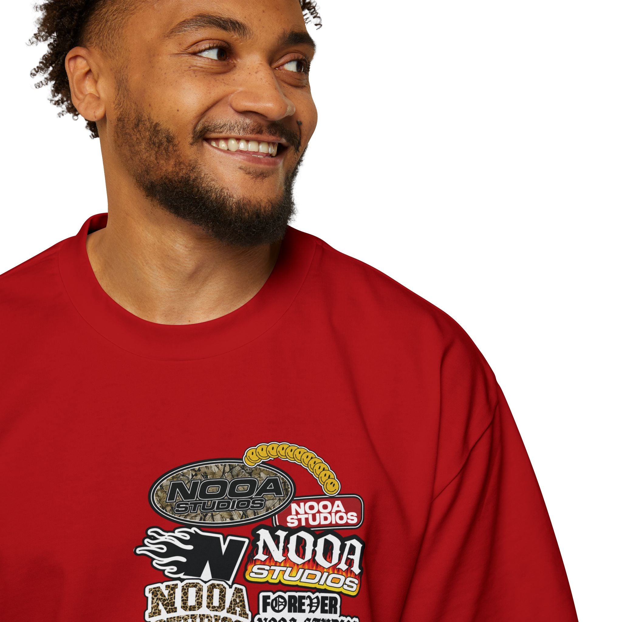 Nooa Studios Graphic Tee — Retro Logo Patch Oversized T-Shirt