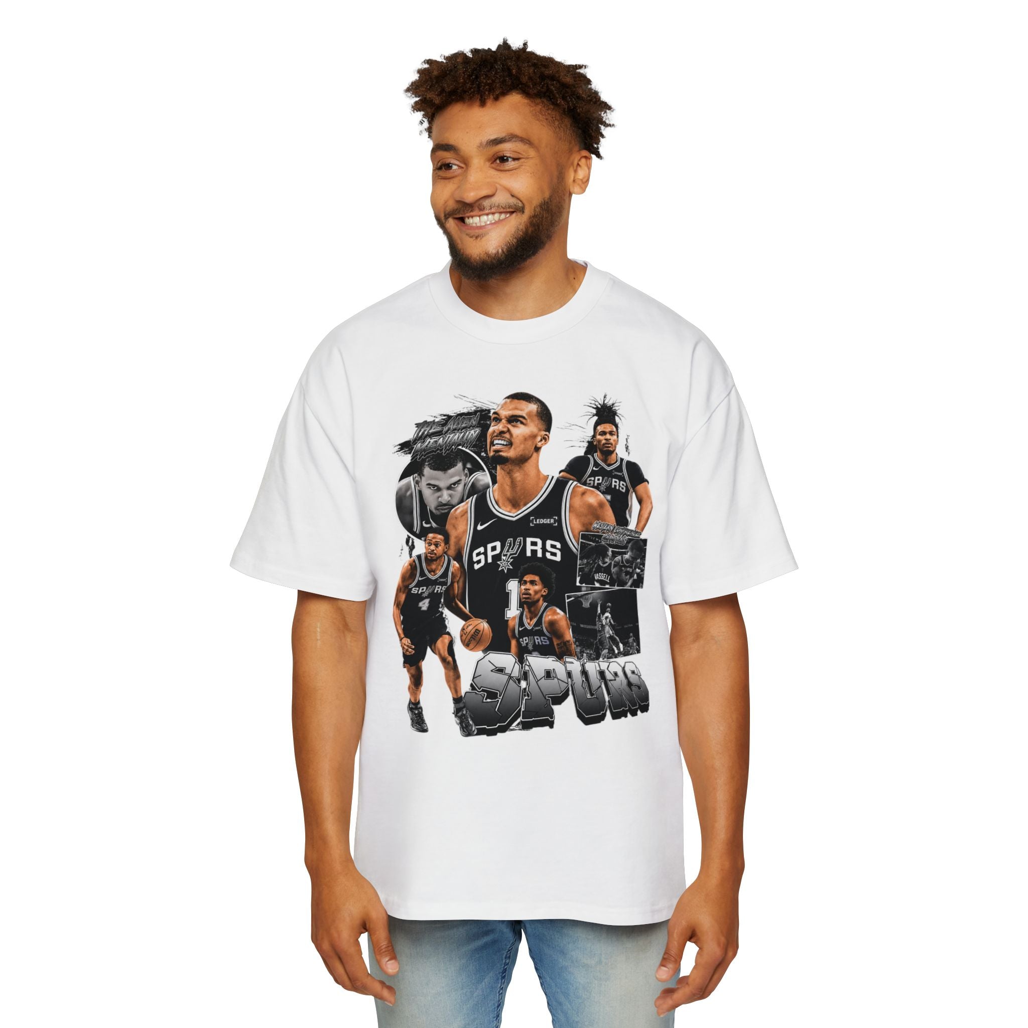 Spurs Basketball Graphic Tee — Retro Collage & Bling Back Print
