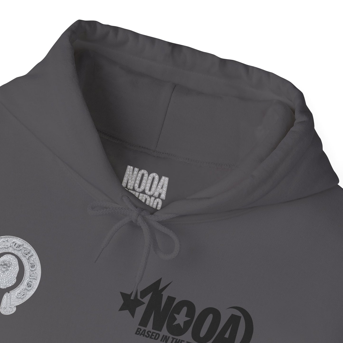 NOOA Studio Graphic Hoodie — 'Based in the Trenches' White Pullover