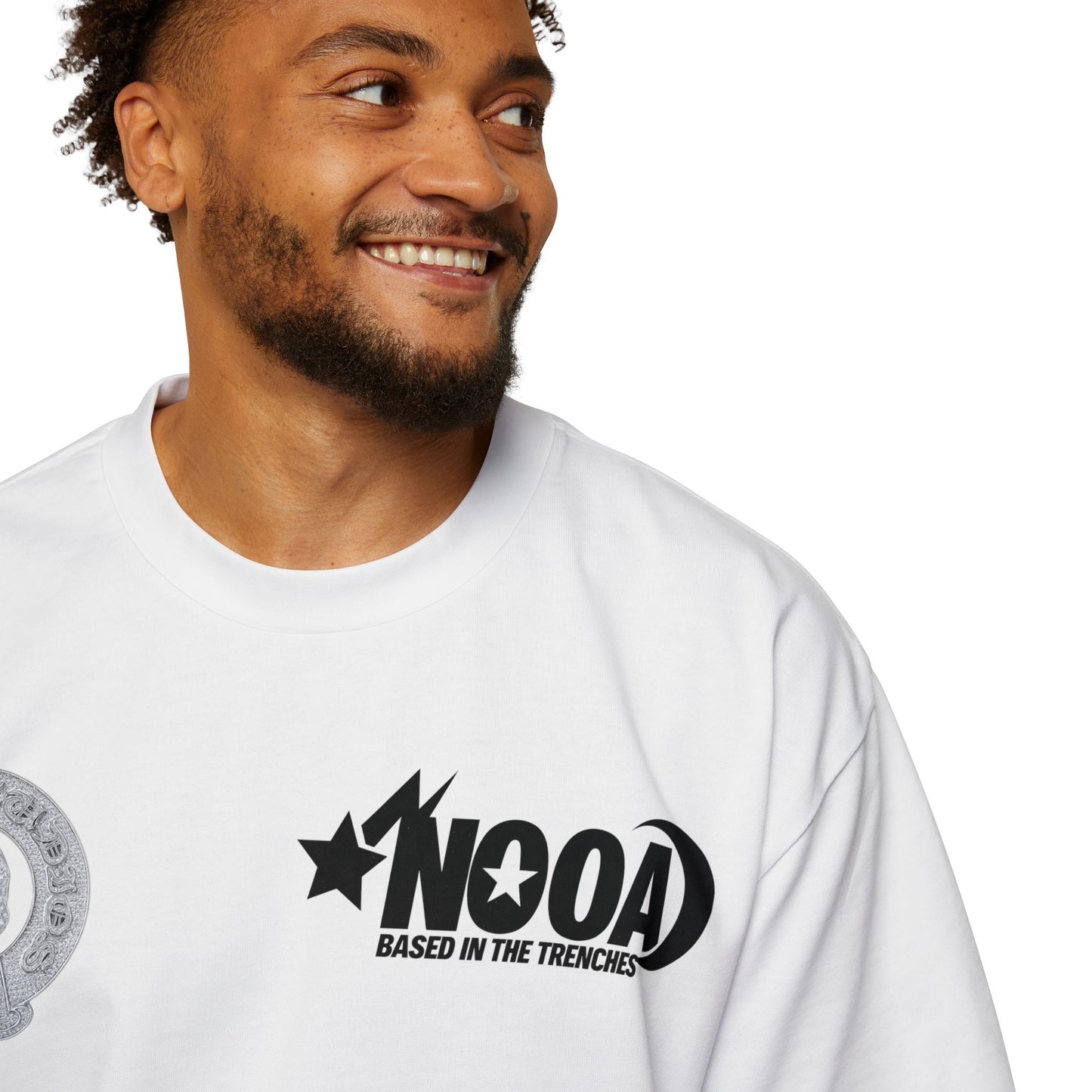 Graphic Tee — "NOOA Based in the Trenches" Oversized Men's T‑Shirt