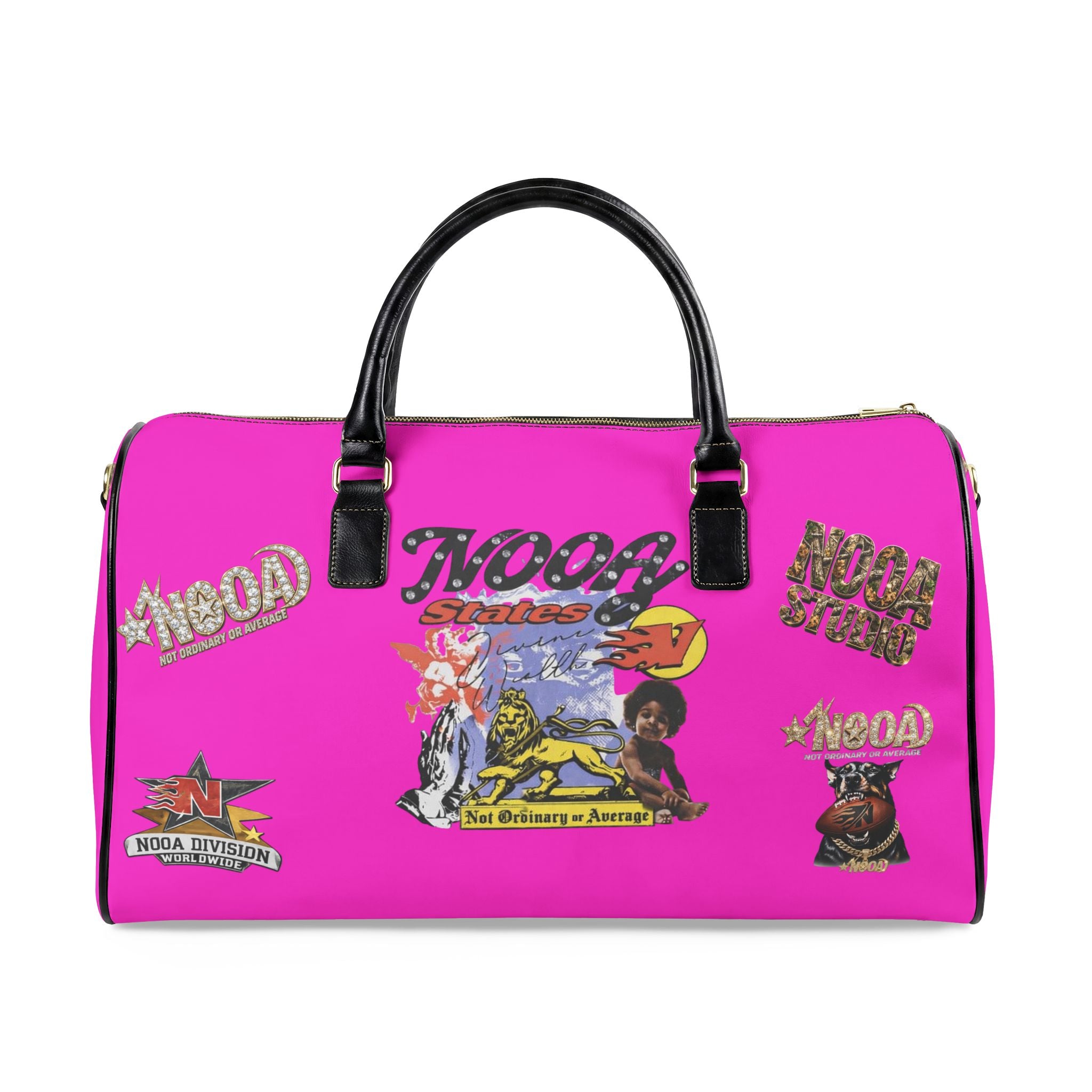 Leather Travel Bag - Retro N00A Graphic Weekender Duffle