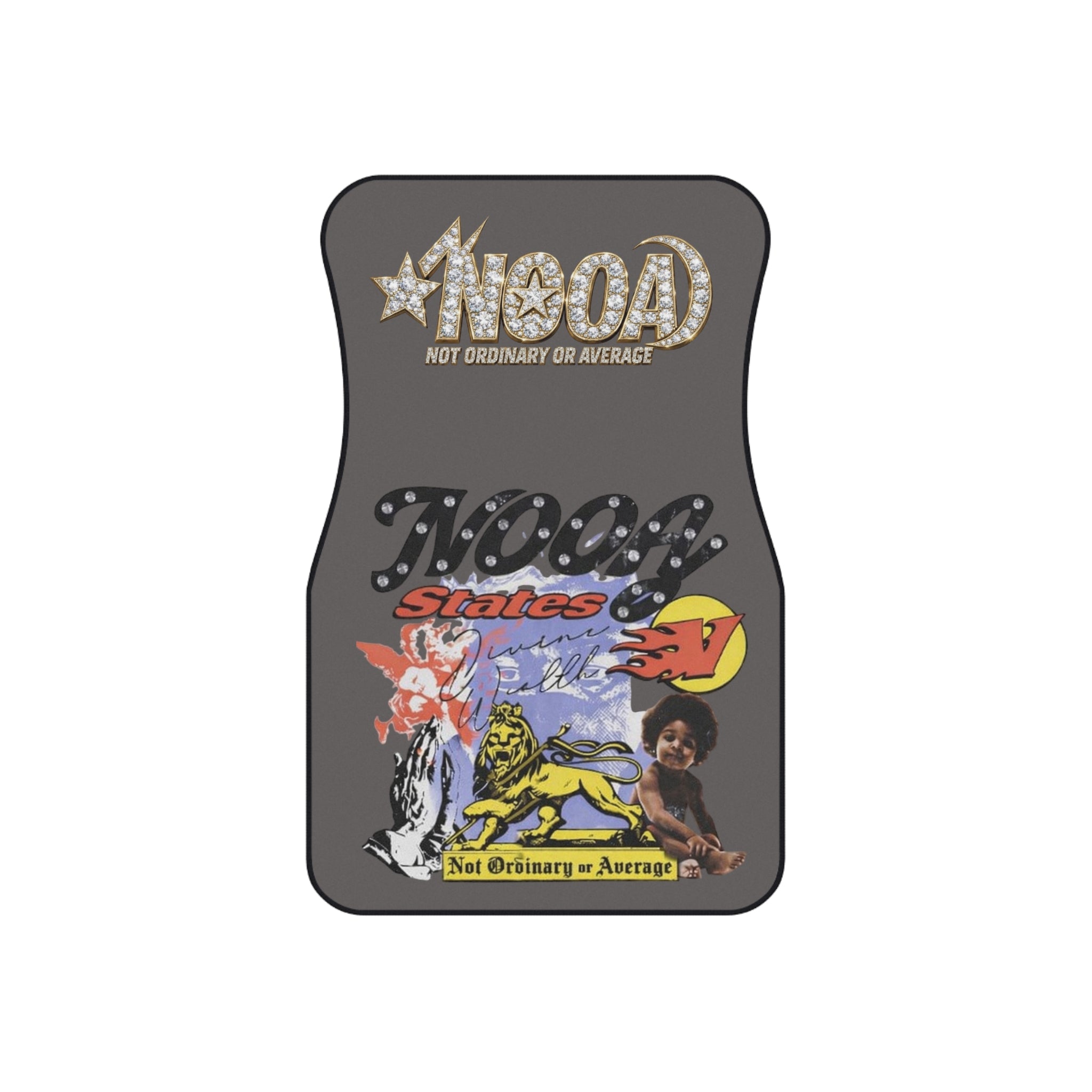 Graphic Car Floor Mats — 'NOOA Not Ordinary Or Average' Retro Collage Front Set