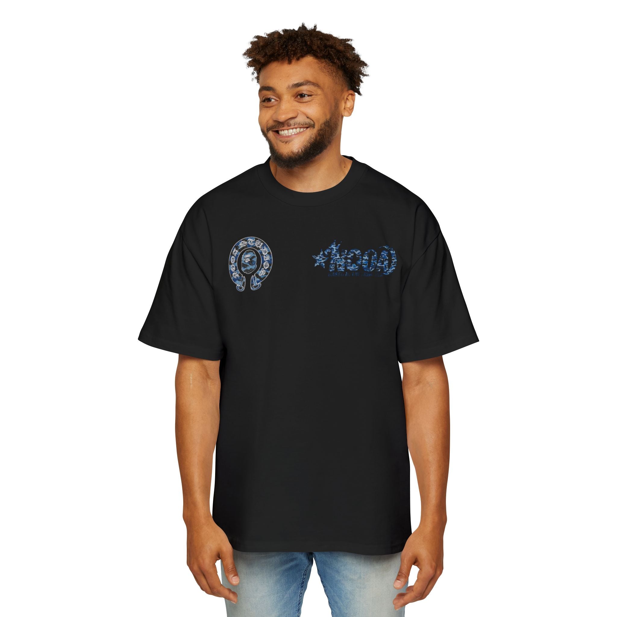 Graphic Tee — 'NOOA Based in the Trenches' Oversized Military Camo Logo Shirt