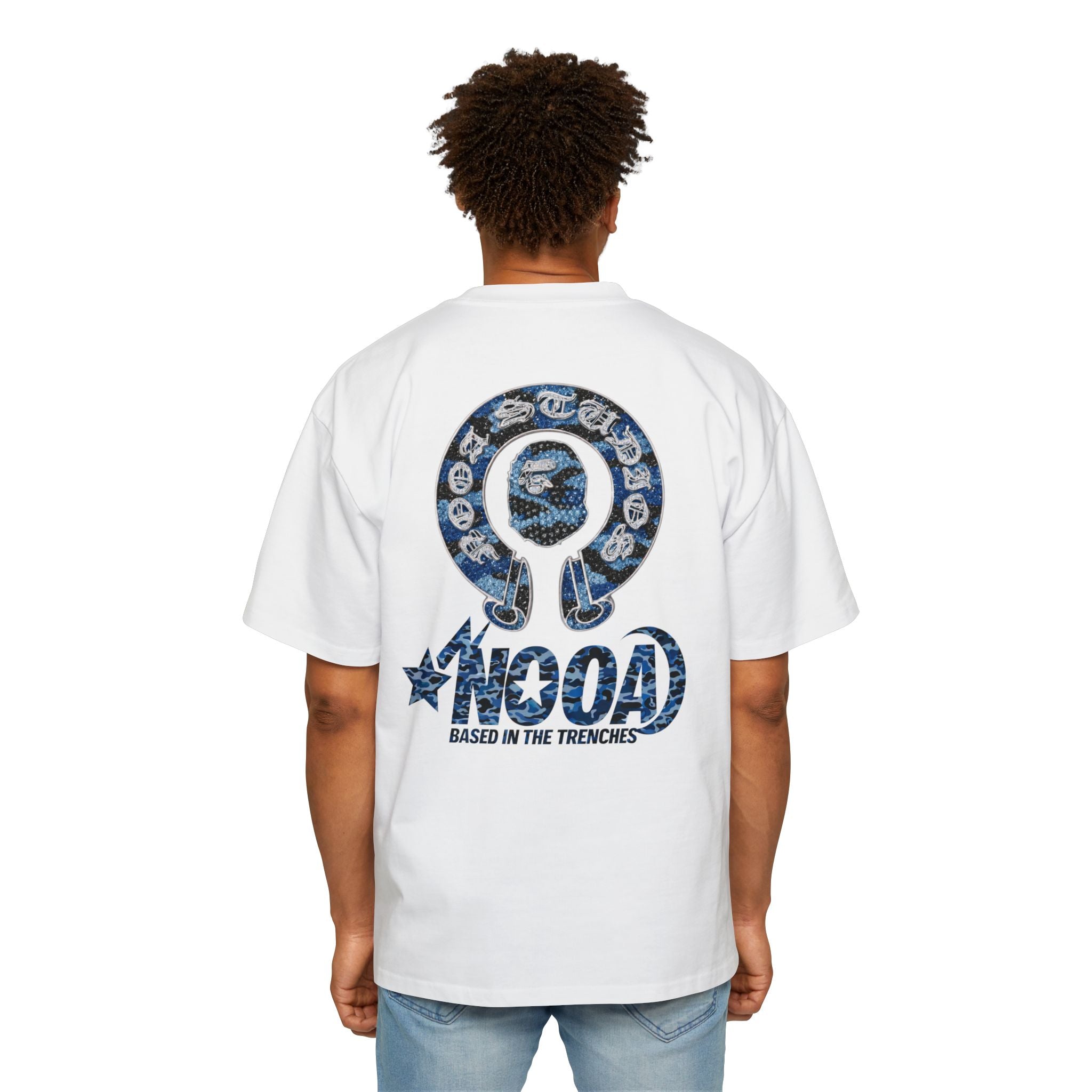 Graphic Tee — 'NOOA Based in the Trenches' Oversized Military Camo Logo Shirt