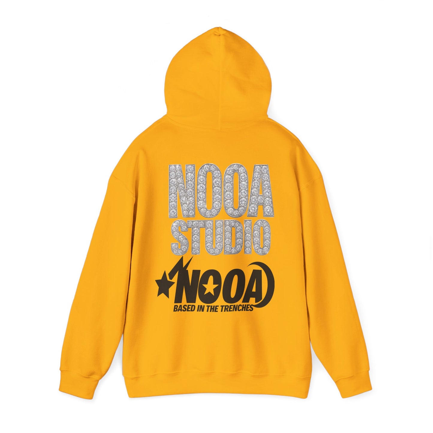 NOOA Studio Graphic Hoodie — 'Based in the Trenches' White Pullover