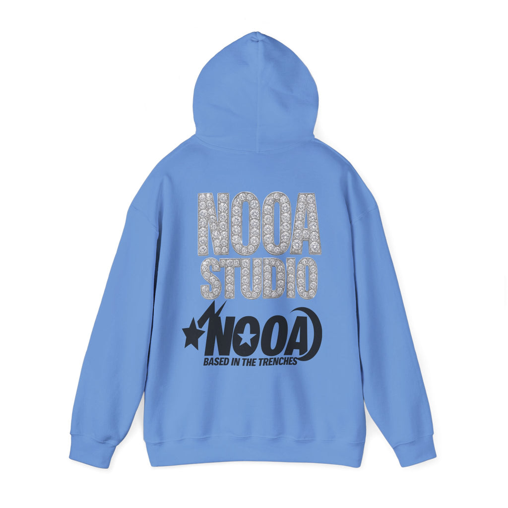 NOOA Studio Graphic Hoodie — 'Based in the Trenches' White Pullover
