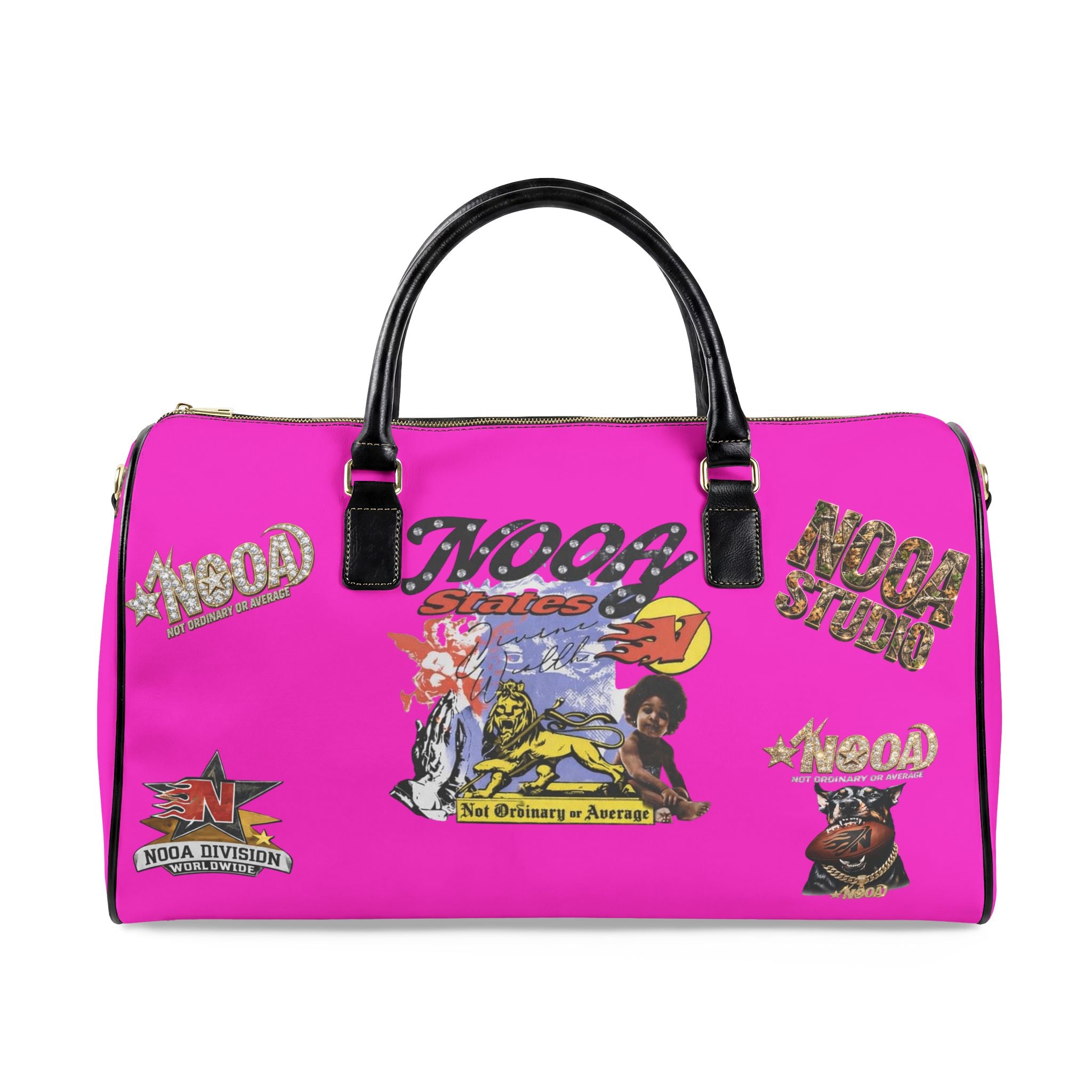 Leather Travel Bag - Retro N00A Graphic Weekender Duffle