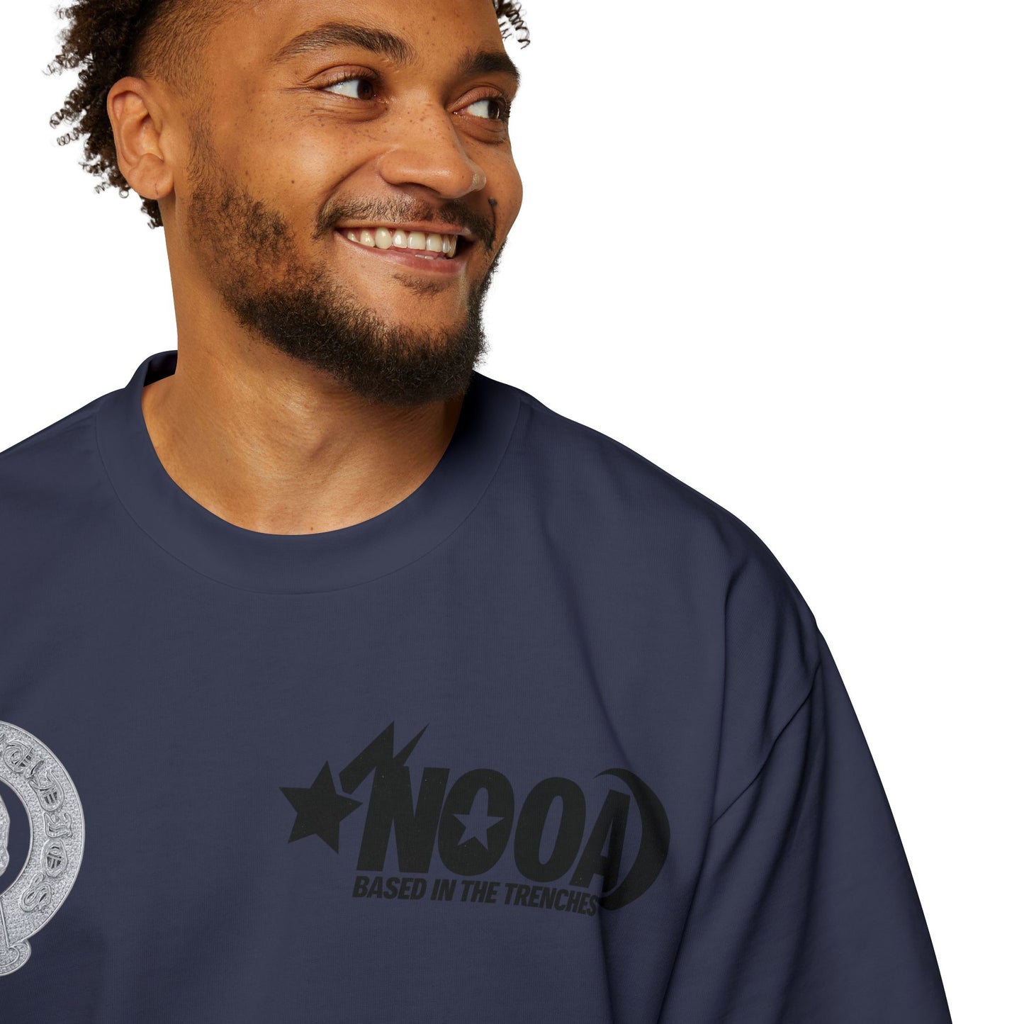 Graphic Tee — "NOOA Based in the Trenches" Oversized Men's T‑Shirt