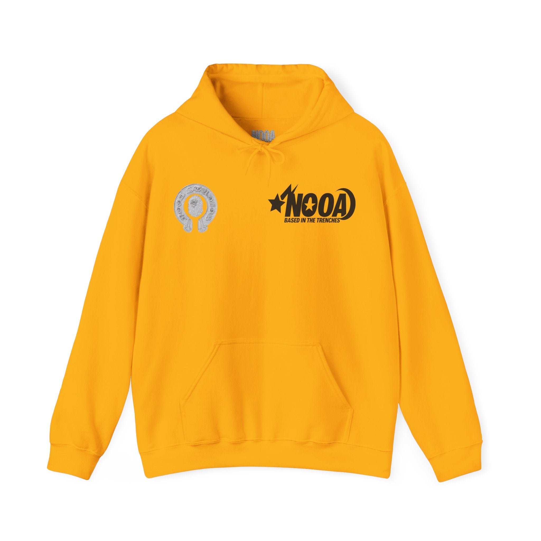 NOOA Studio Graphic Hoodie — 'Based in the Trenches' White Pullover