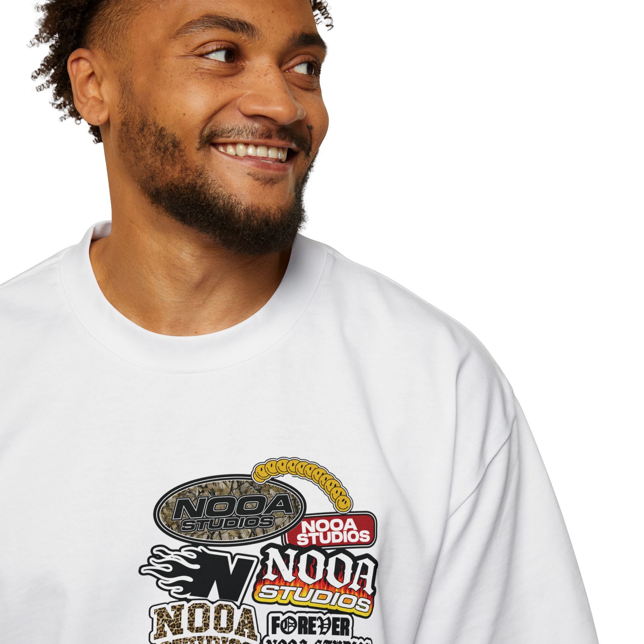 Nooa Studios Graphic Tee — Retro Logo Patch Oversized T-Shirt
