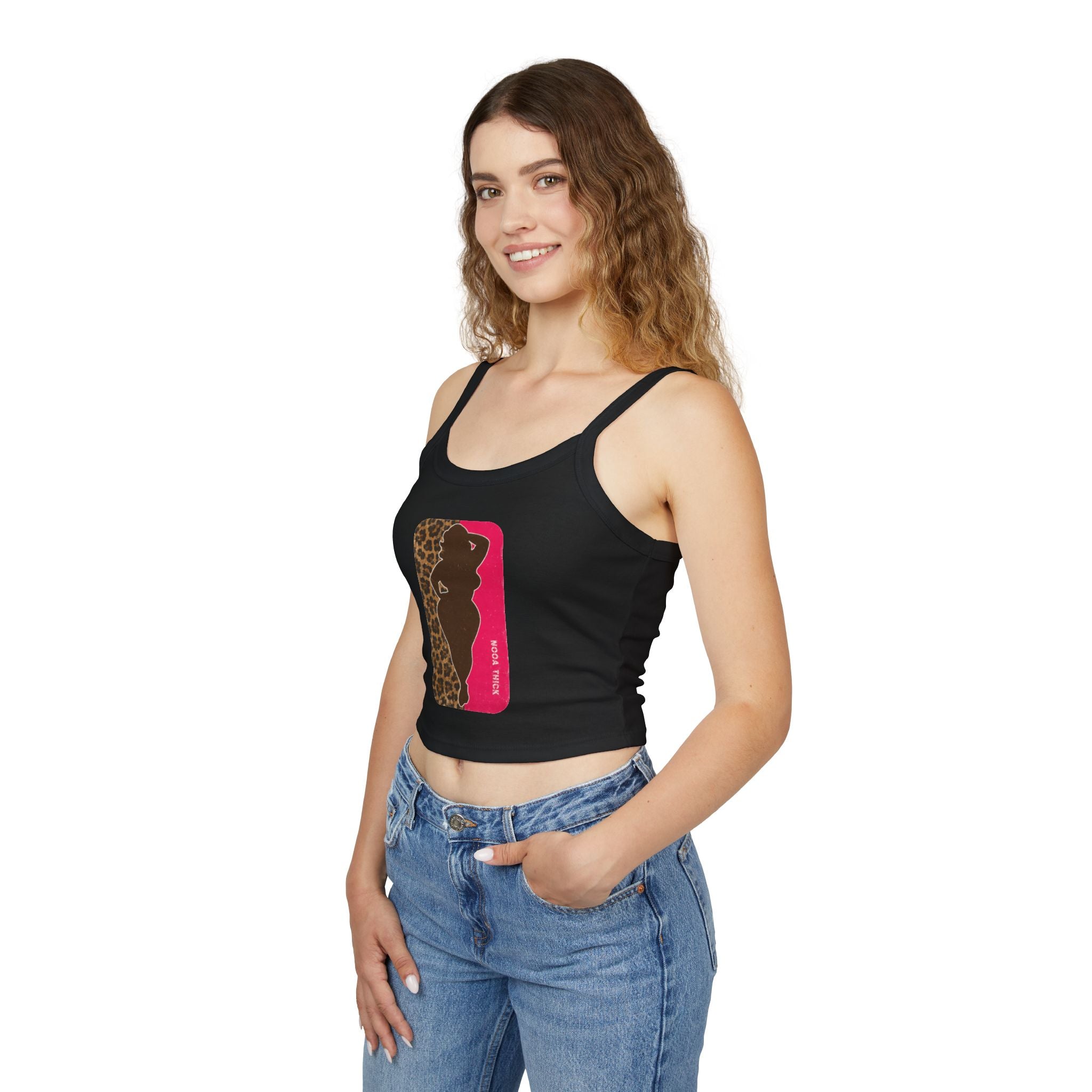 Spaghetti Tank Top — Bold Curvy Silhouette & Bling Graphic Crop