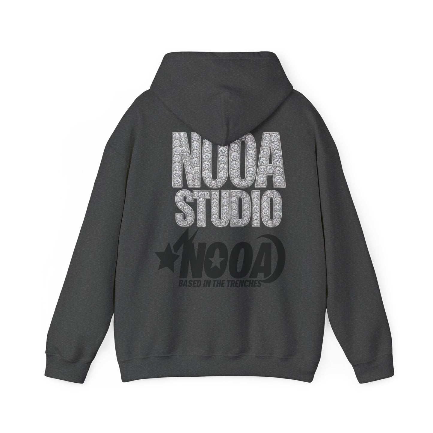 NOOA Studio Graphic Hoodie — 'Based in the Trenches' White Pullover