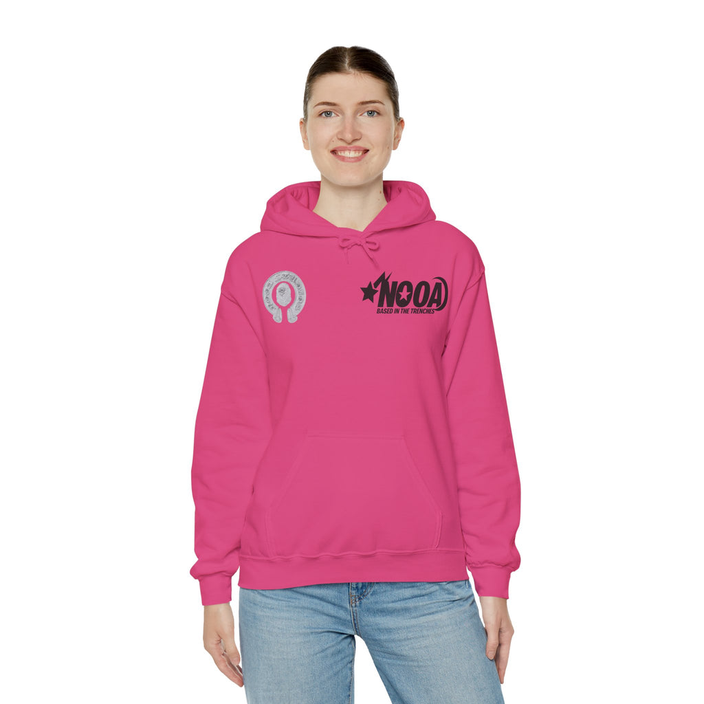 NOOA Studio Graphic Hoodie — 'Based in the Trenches' White Pullover