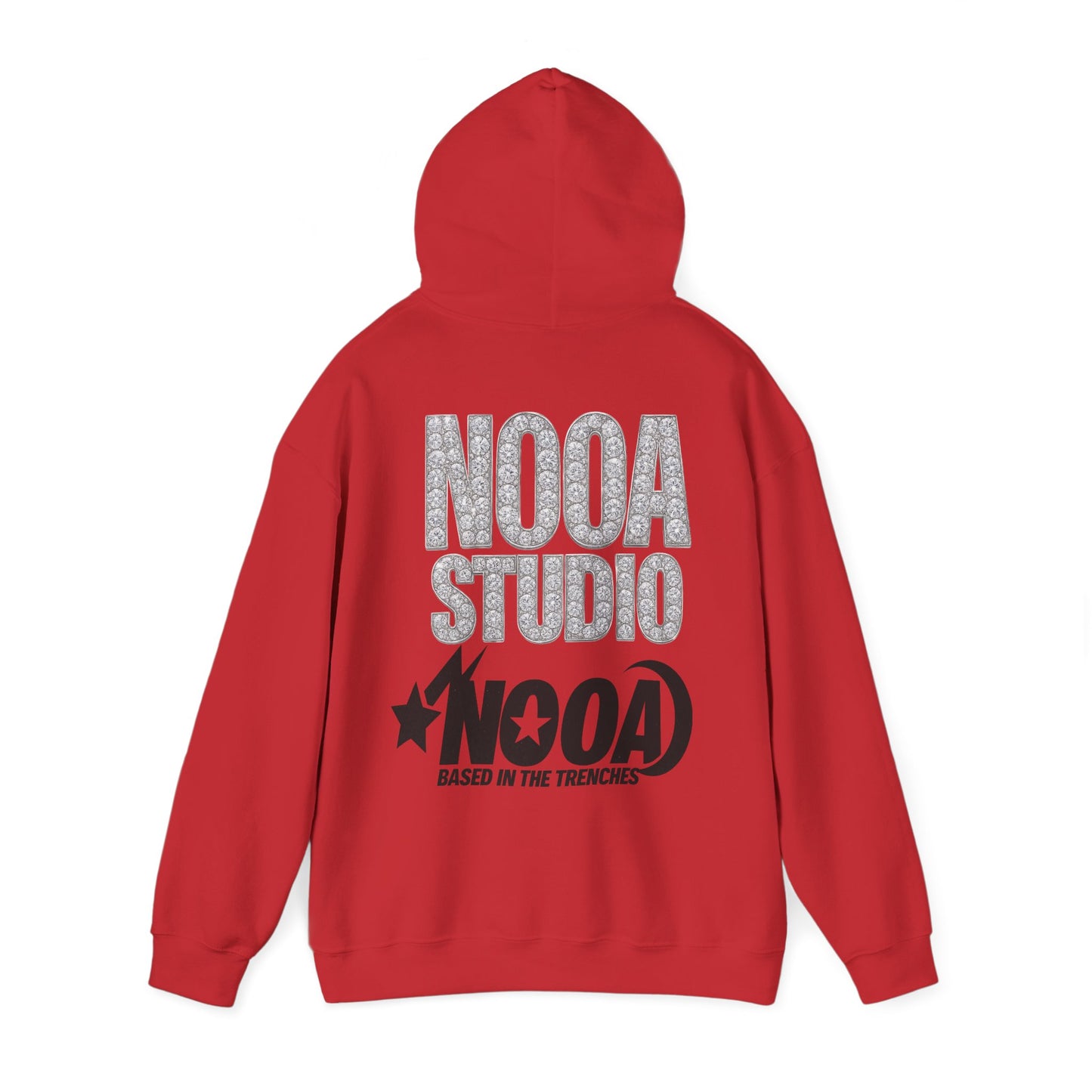 NOOA Studio Graphic Hoodie — 'Based in the Trenches' White Pullover