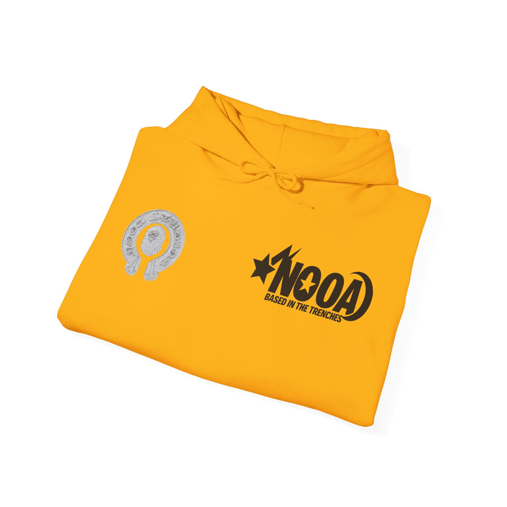 NOOA Studio Graphic Hoodie — 'Based in the Trenches' White Pullover