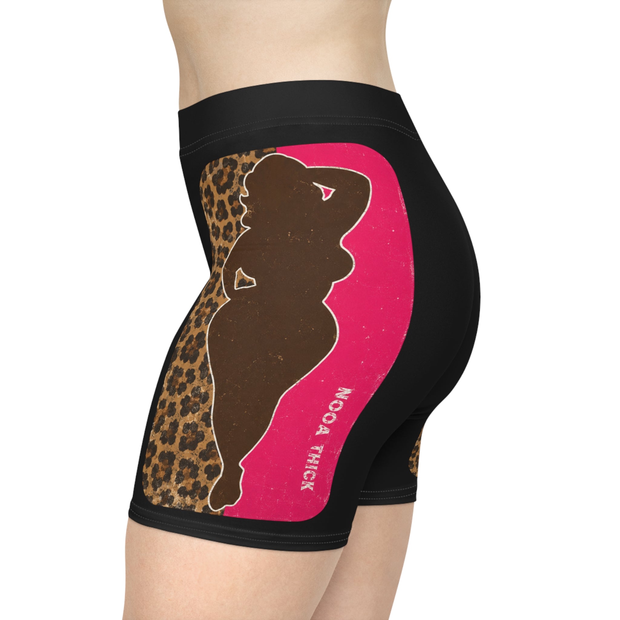 Women’s Biker Shorts — Leopard & Pink Silhouette AOP ("Nooa Thick")